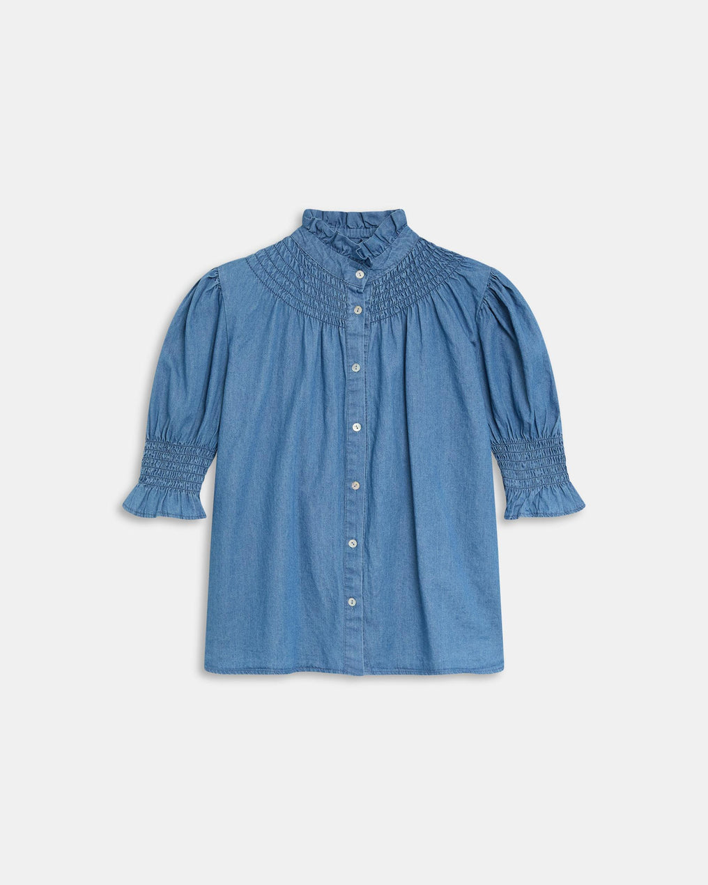 Blusa Manga Corta Tipo Denim Azul Jeans