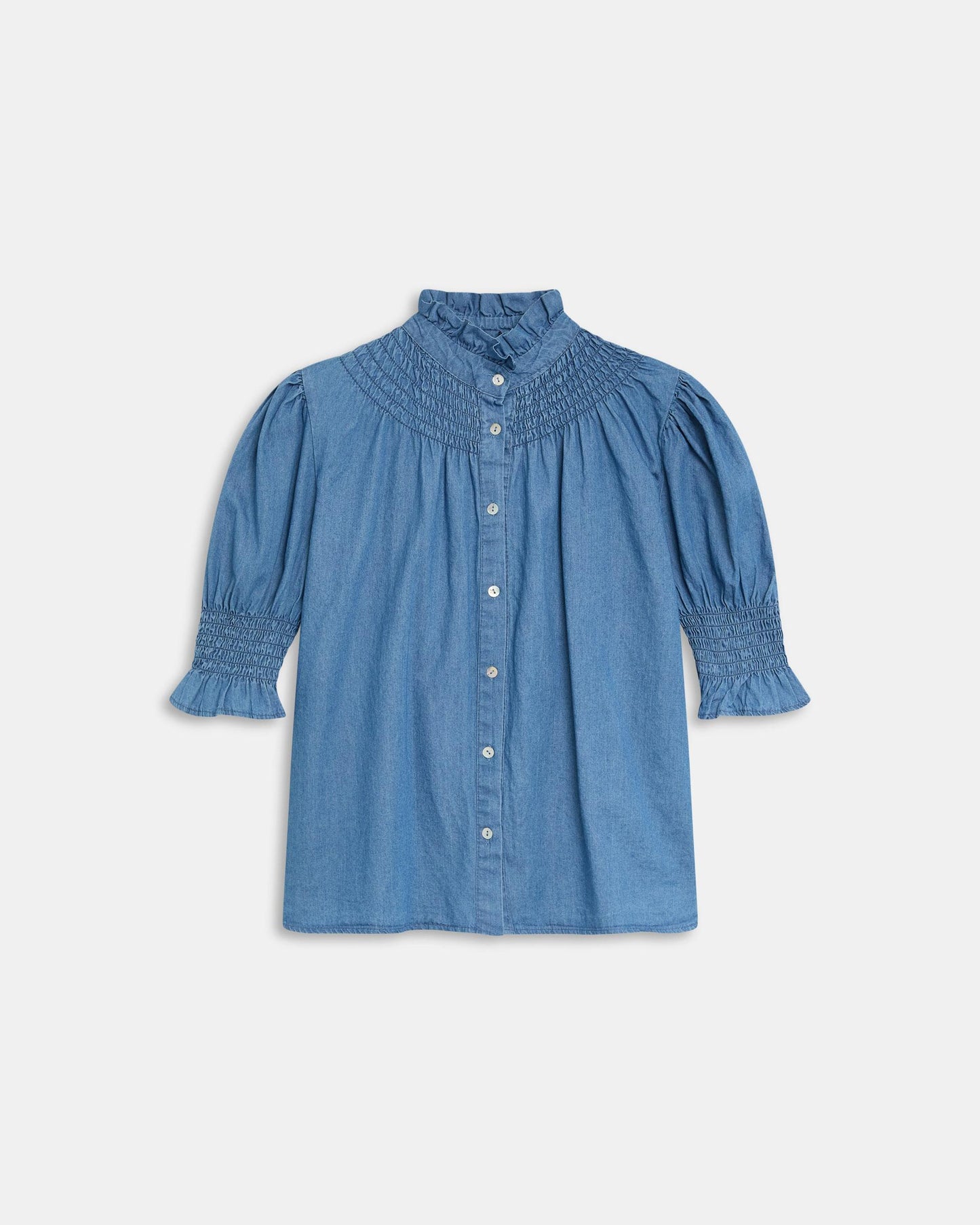 Blusa Manga Corta Tipo Denim Azul Jeans
