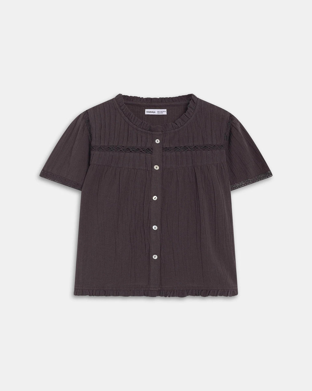 Blusa Manga Corta Puntillas Antracita