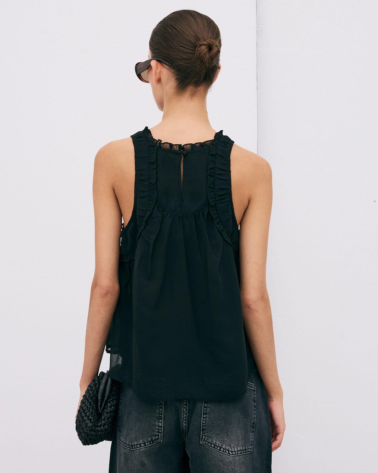 Black Ruffled Cami Top
