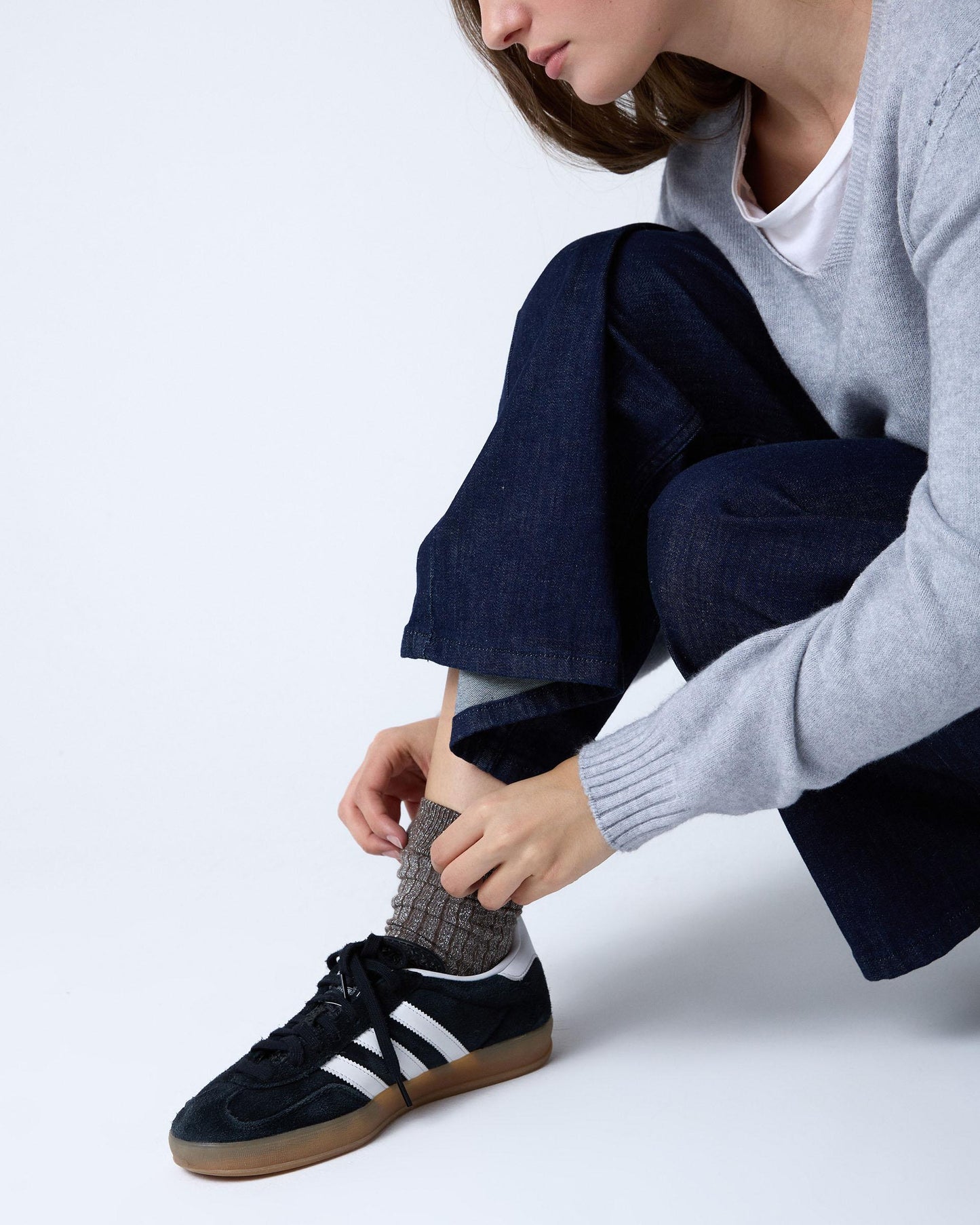 Brown Lurex Mid-Calf Socks