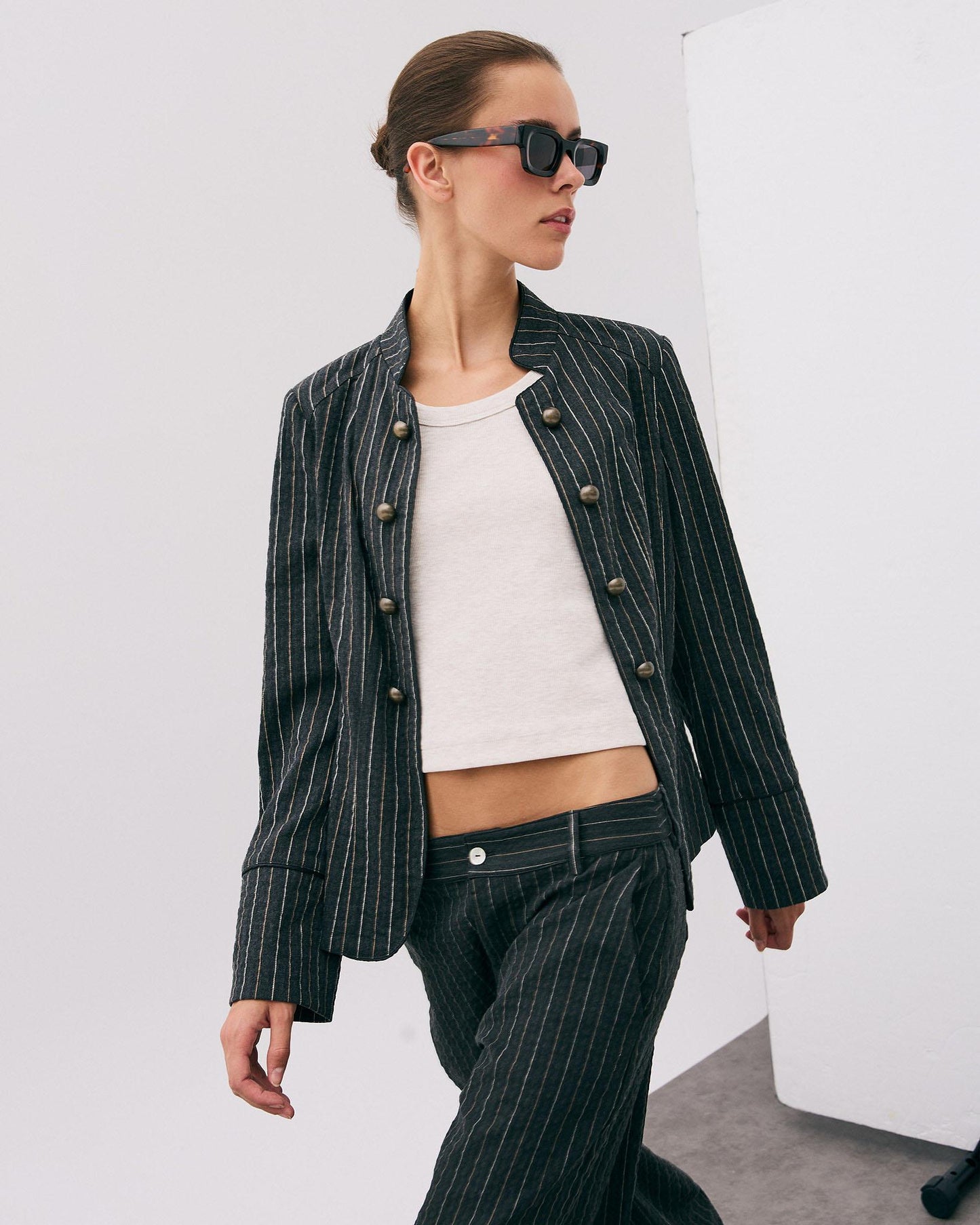 Chaqueta Rayas Botones Antracita