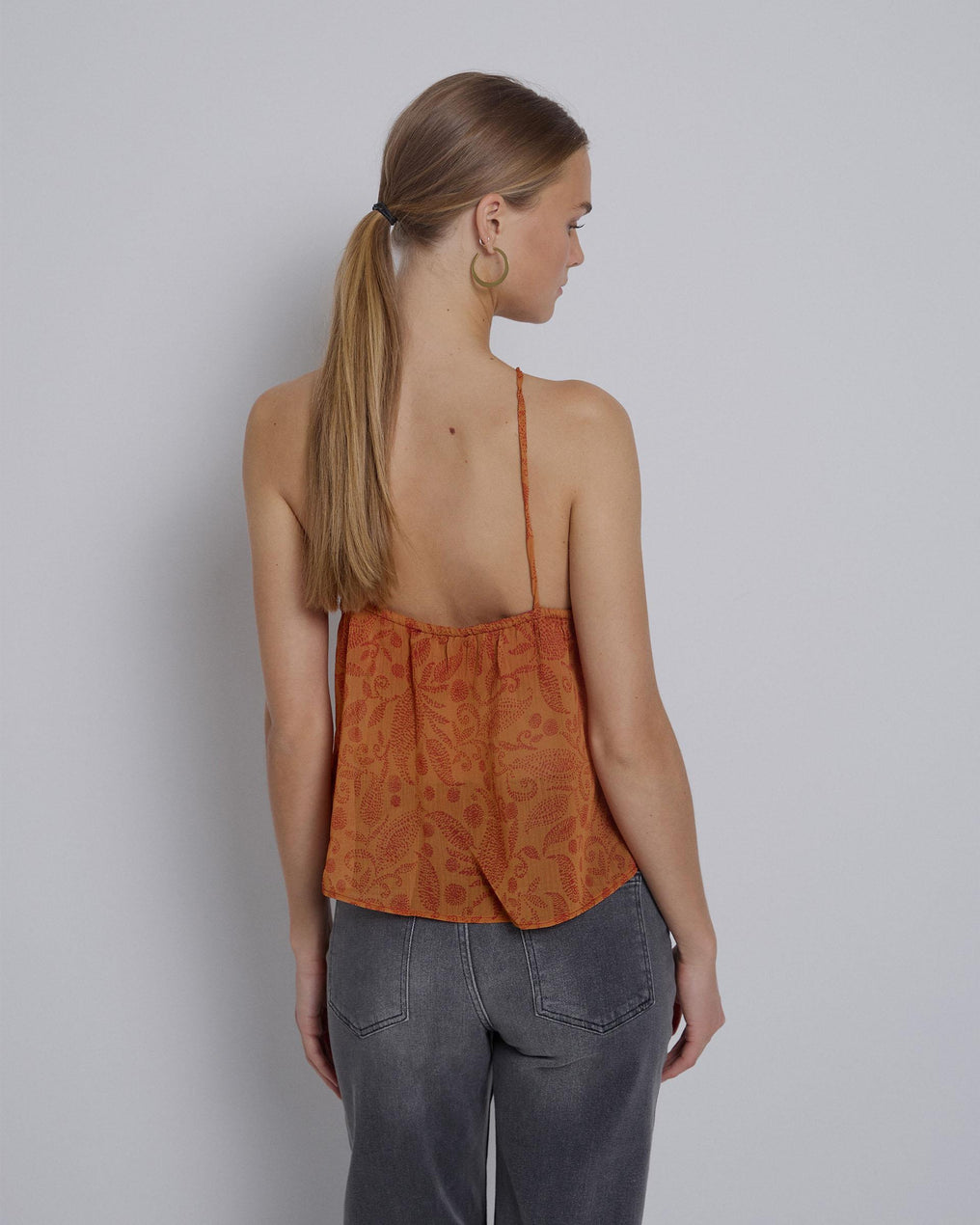 Top Halter com Decote em Lágrima Laranja