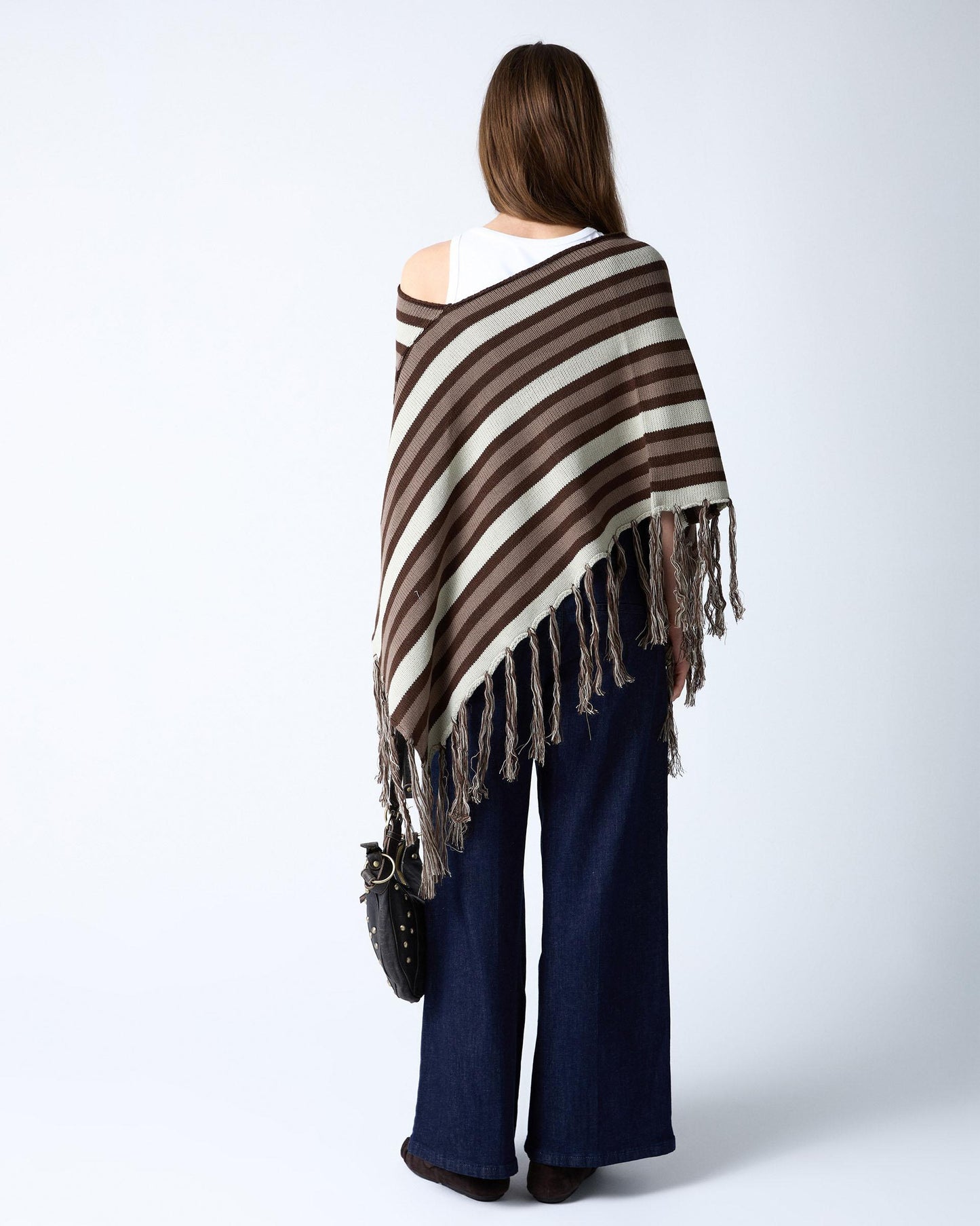 Poncho Rayas Flecos Marrón