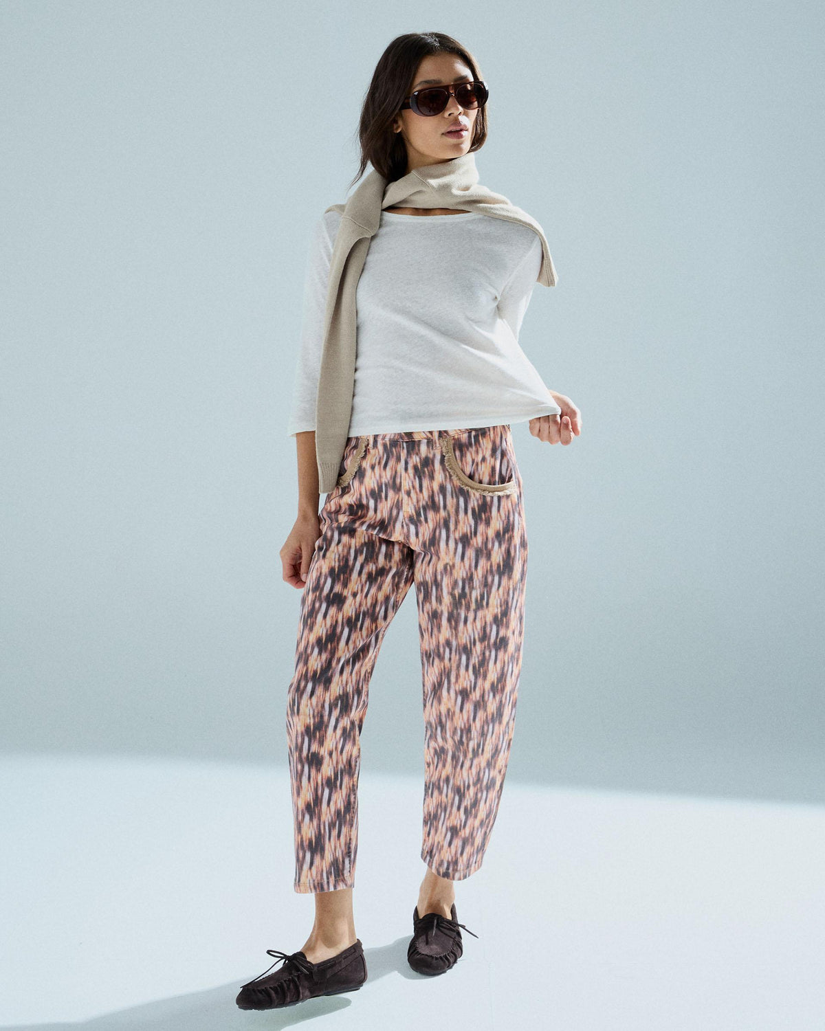 Jeans Estampado Bolsillos Desflecados Multicolor