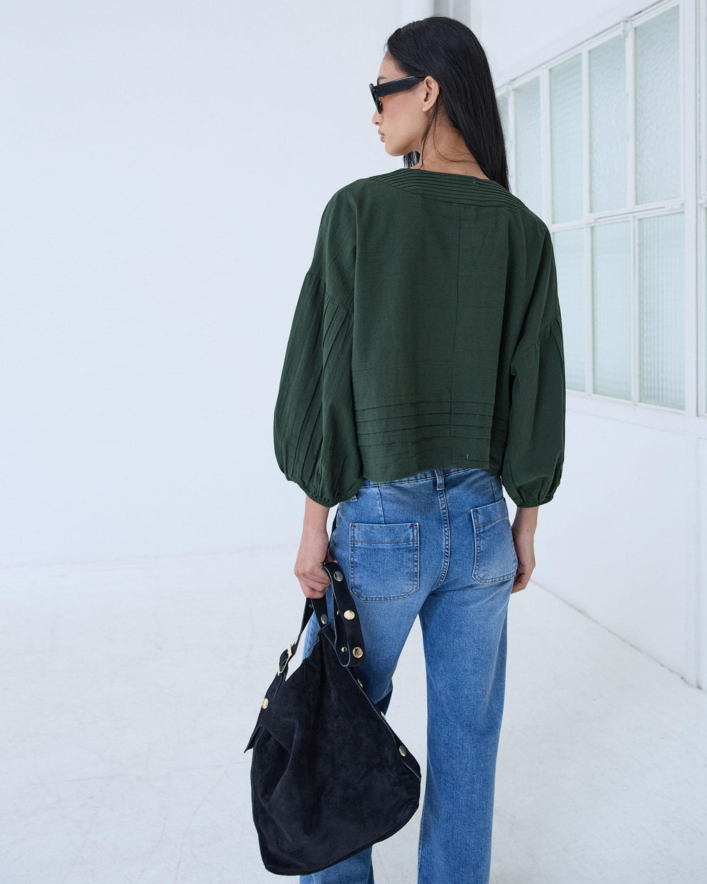 Blusa Pliegues Verde Oscuro