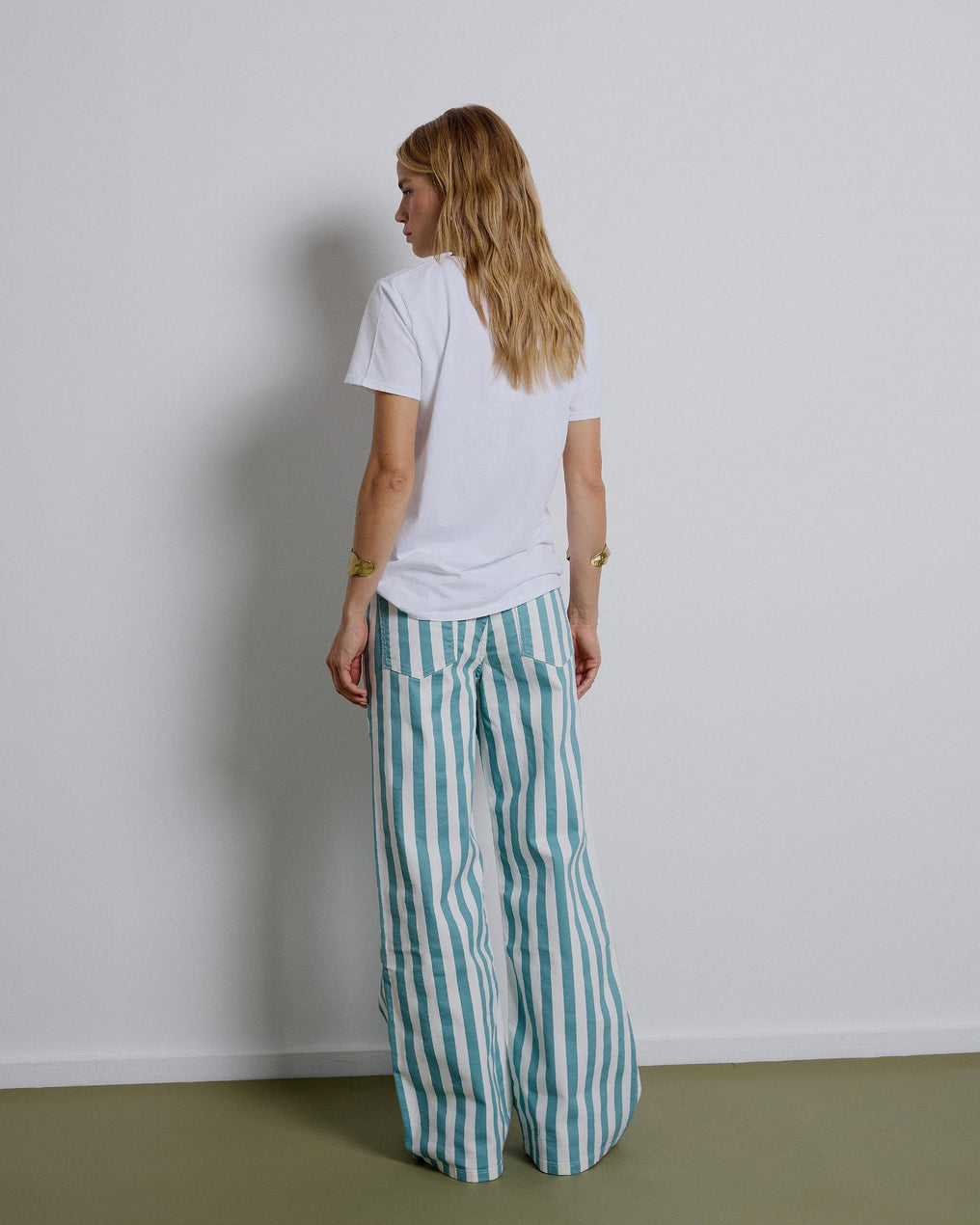 Wide Stripe Petrol Jeans