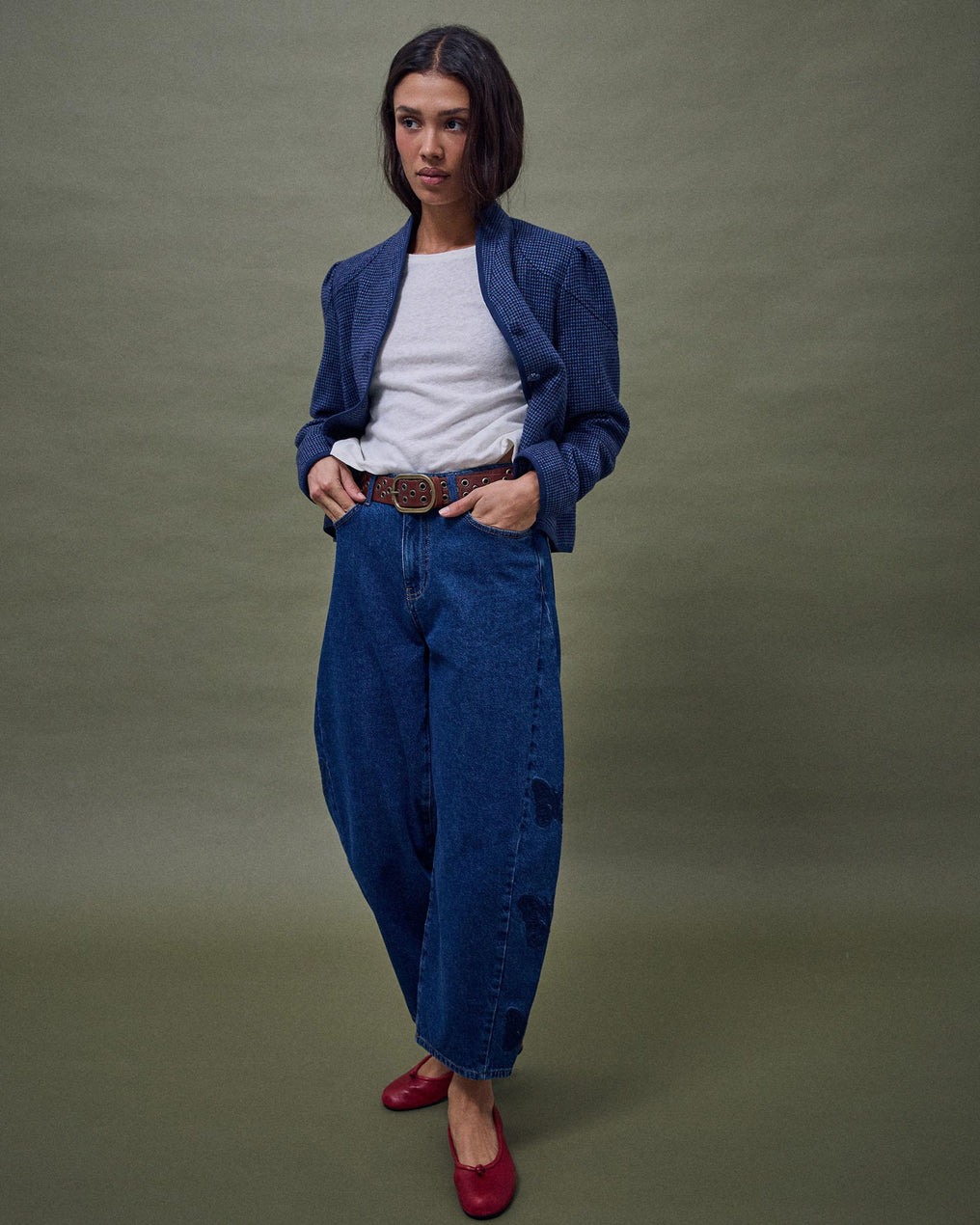 Chaqueta Ribete Contraste Mezcla Lana Azul