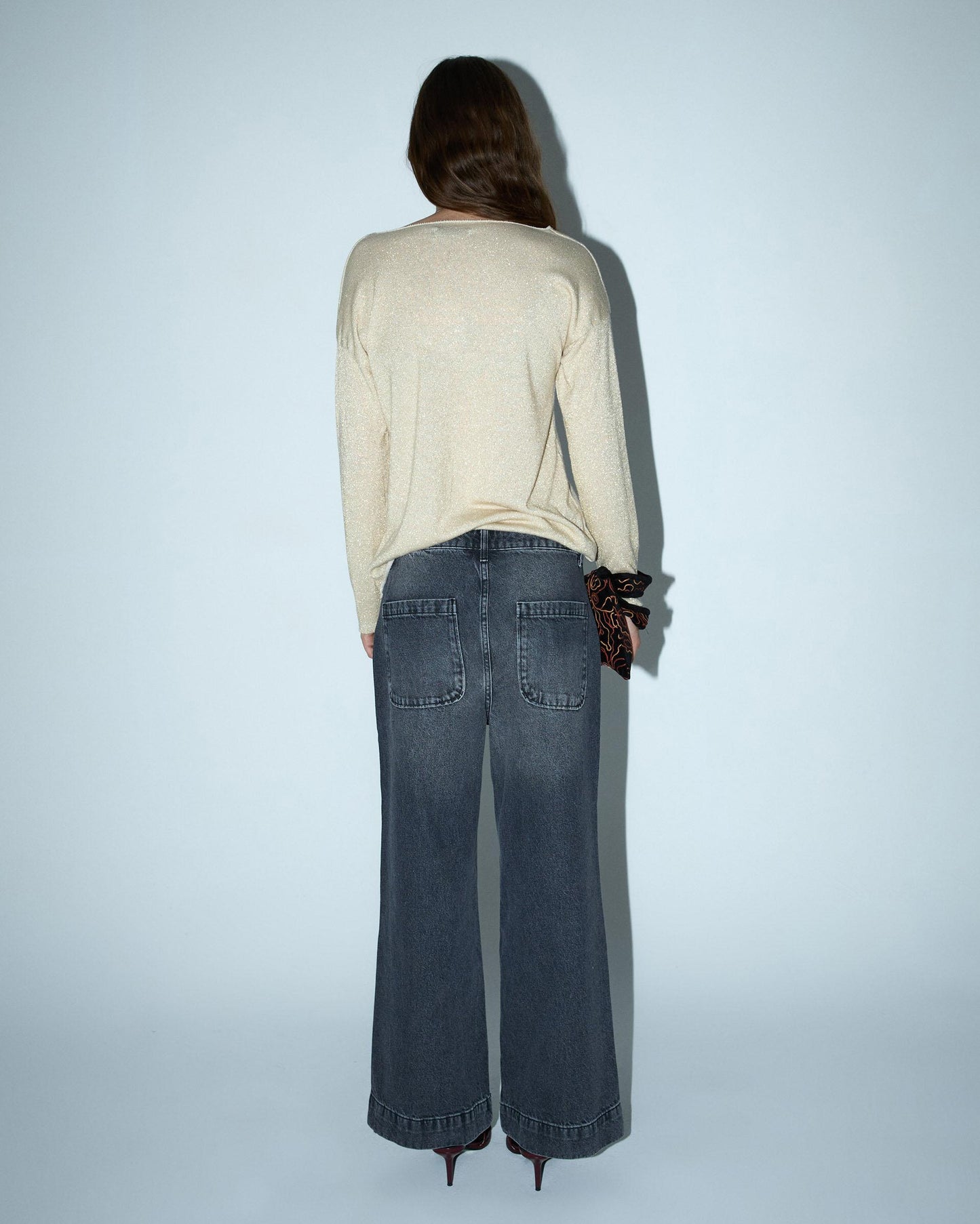 Calça de ganga antracite com fecho frontal