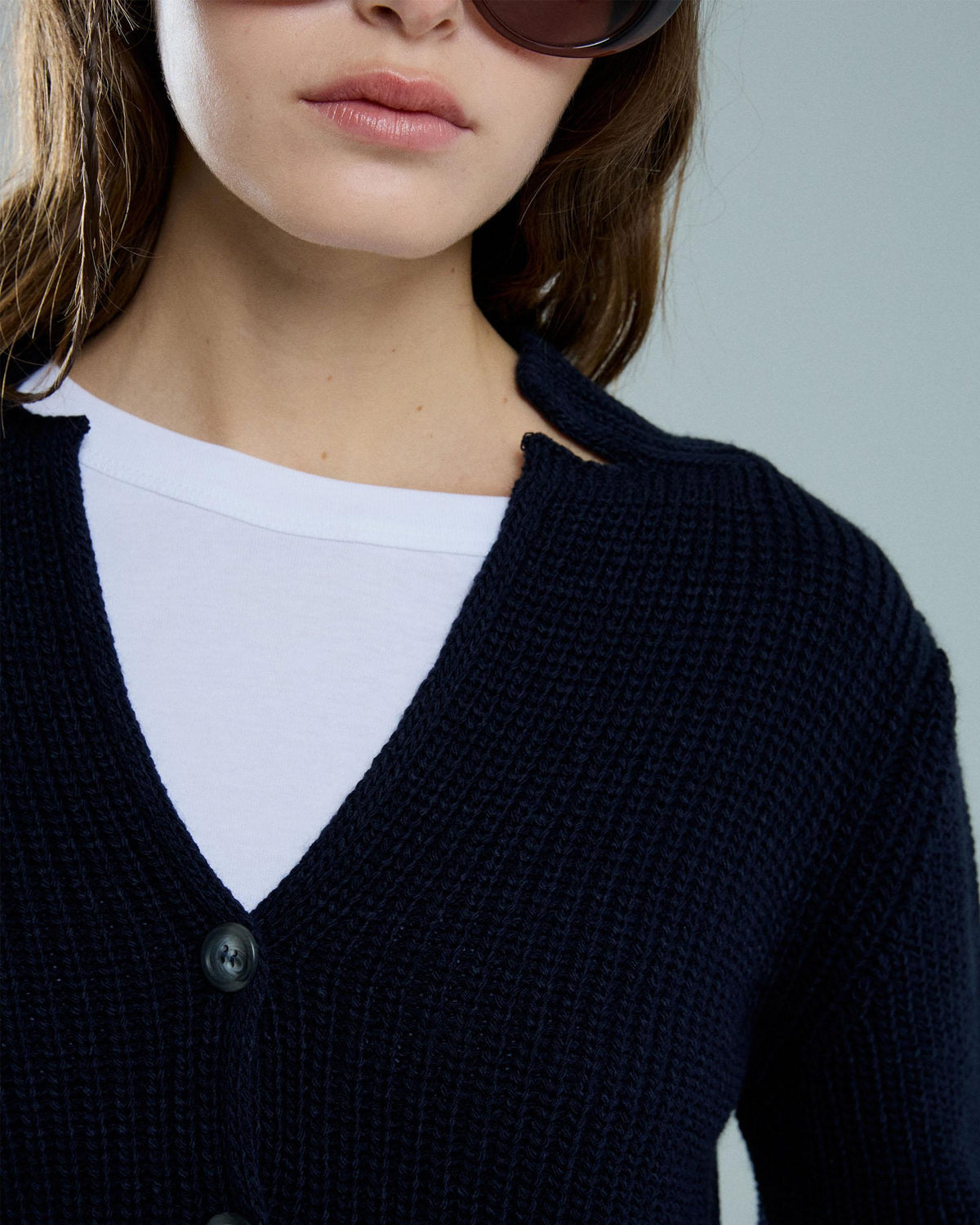 Chaqueta Abierta Botones Azul Oscuro