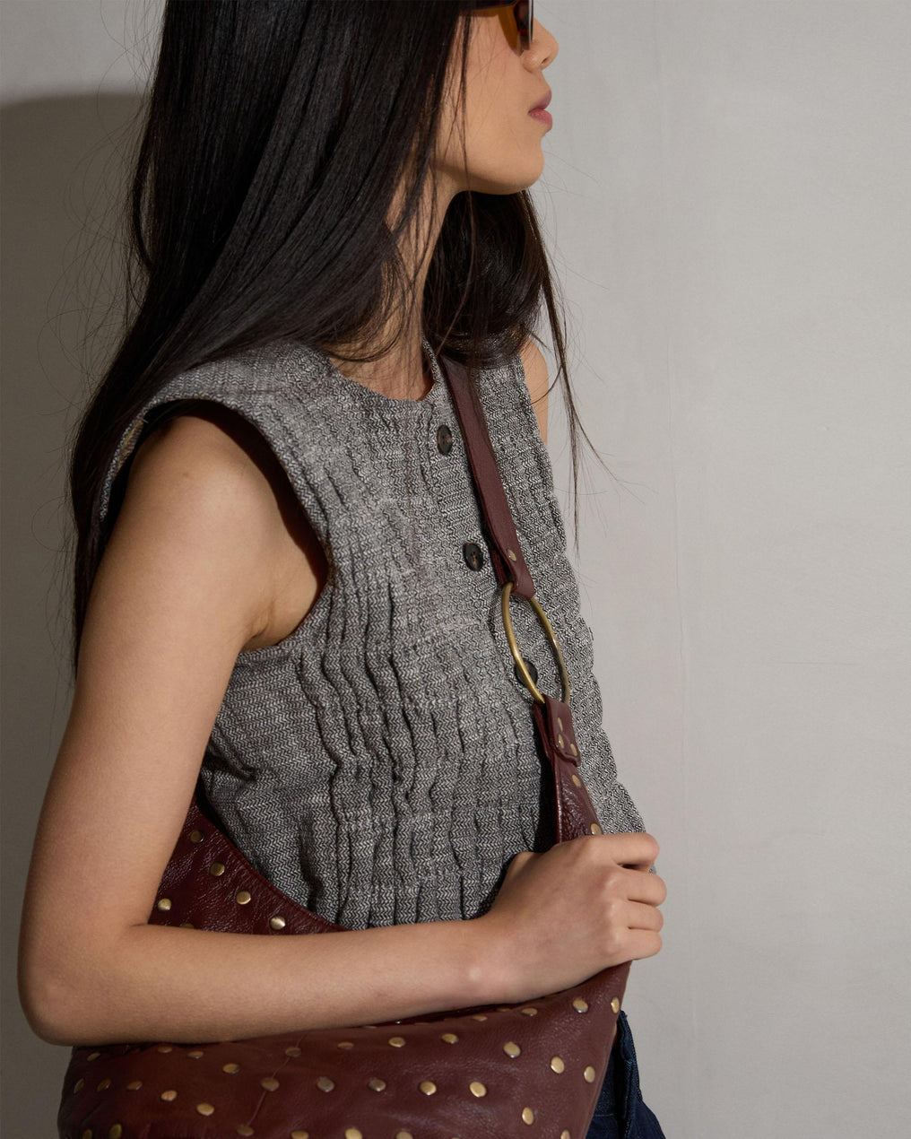 Taupe Herringbone Quilted Vest
