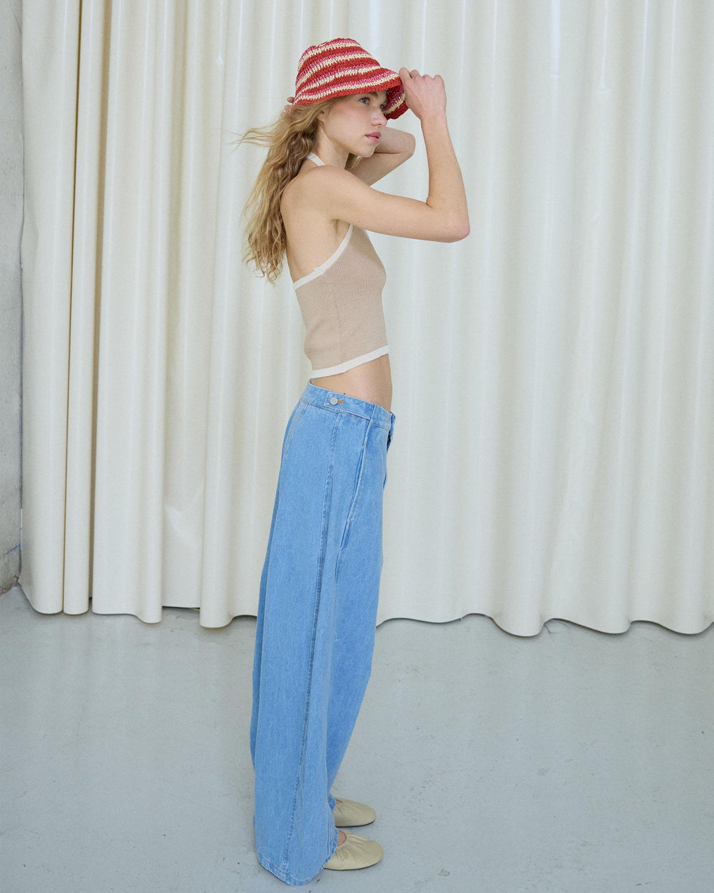 Red Striped Raffia Hat