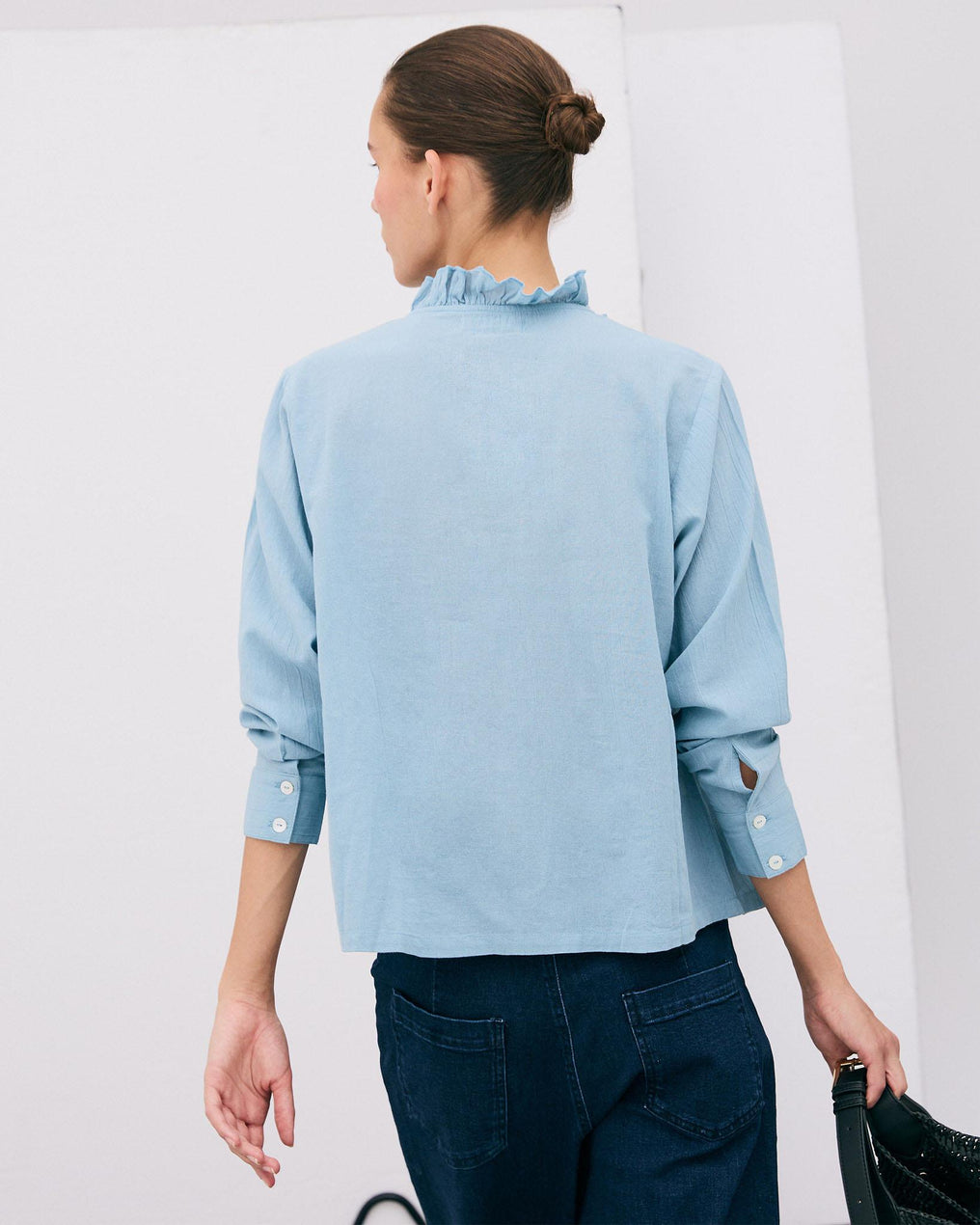 Blouse Volants Picot Bleu