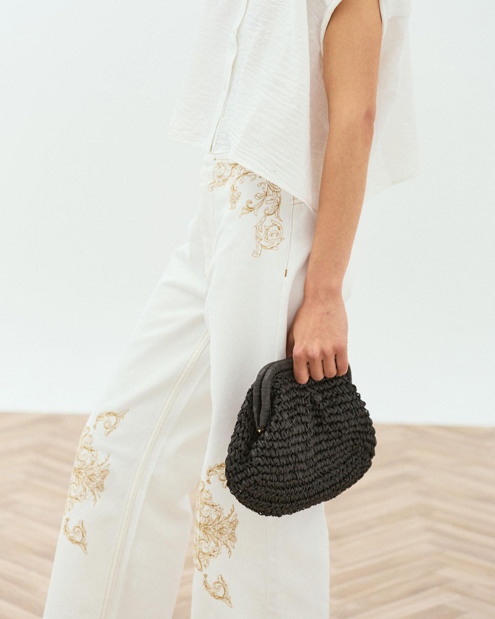 Bolso Mano Rafia Negro