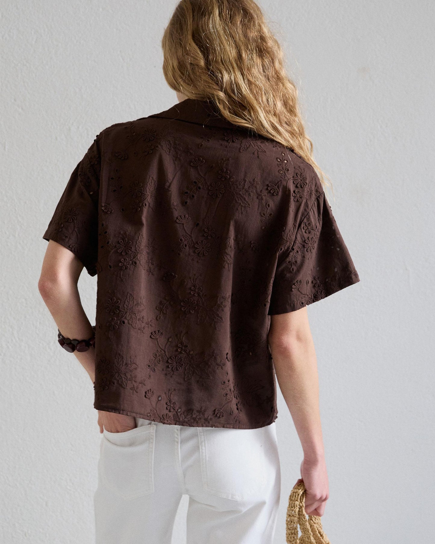 Chemise Manche Courte Ajourés Marron