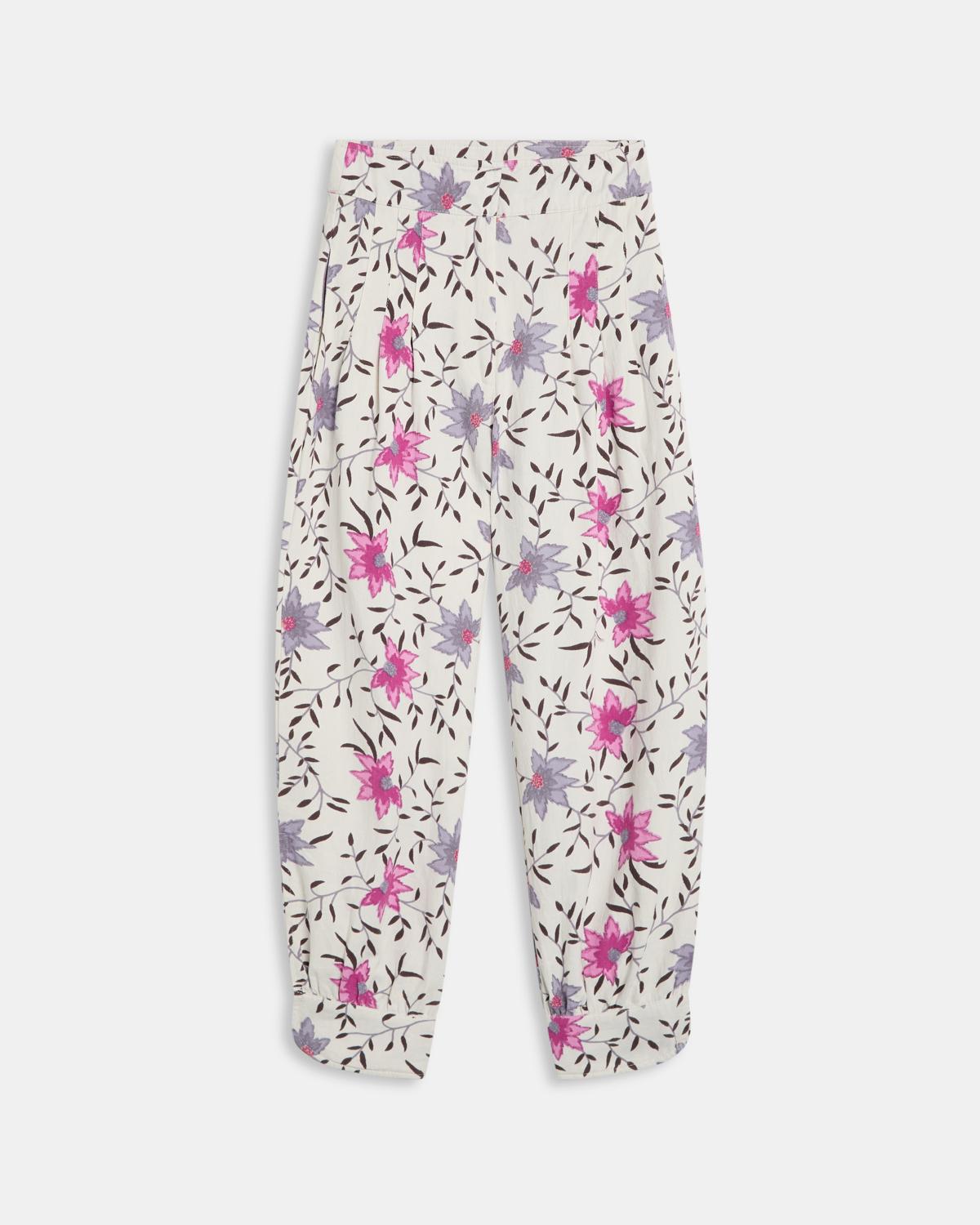 White Floral Print Harem Pants