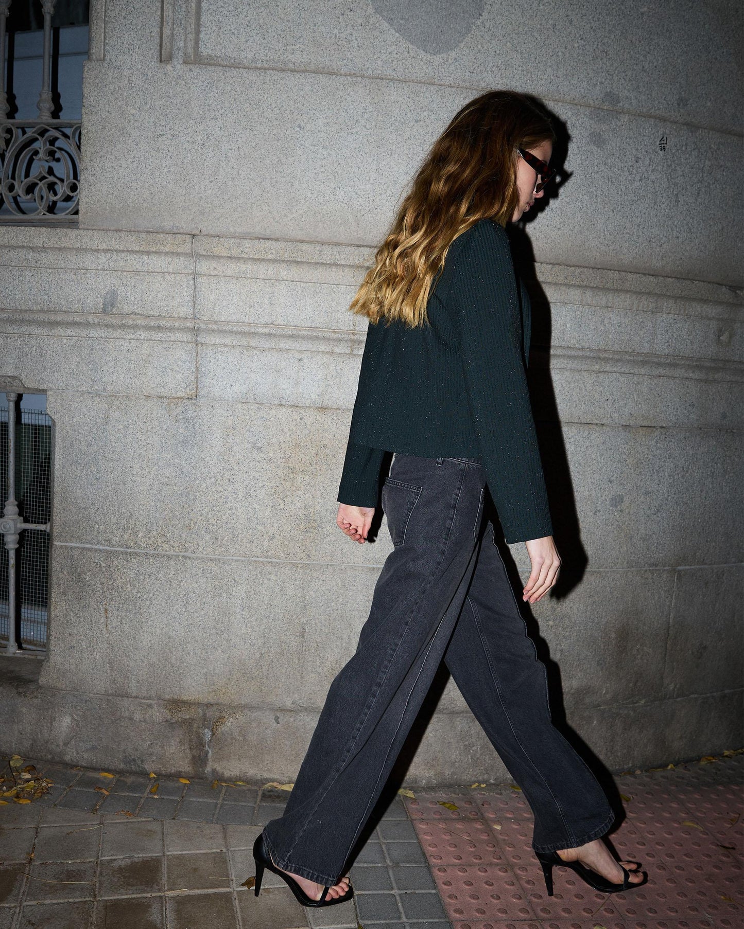 Jeans with Pockets, Wide Leg Stitching, Black