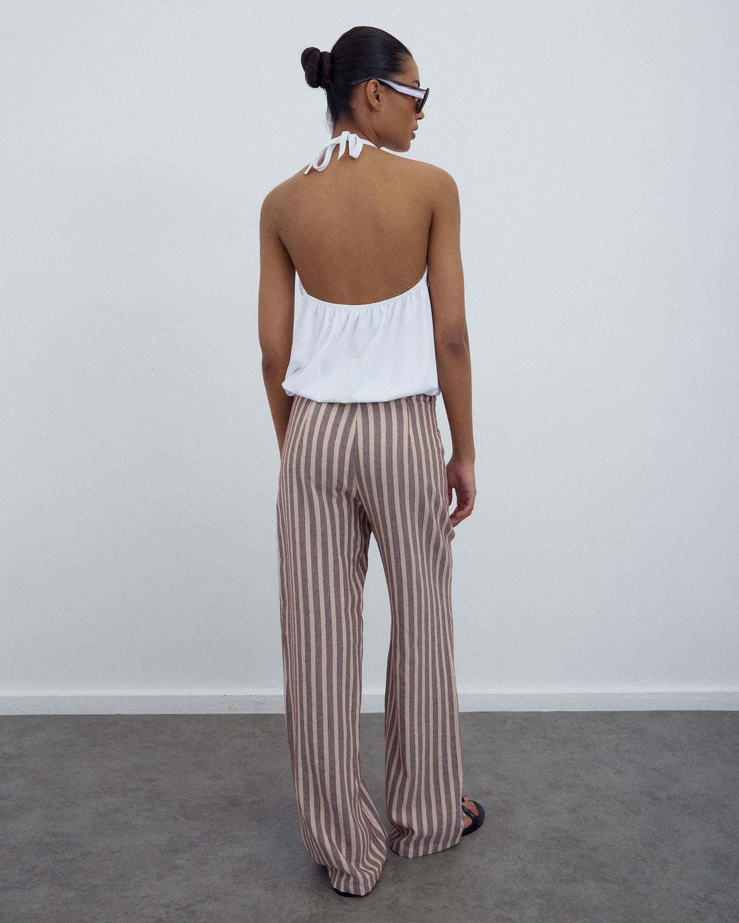 Brown Striped Flowy Trousers