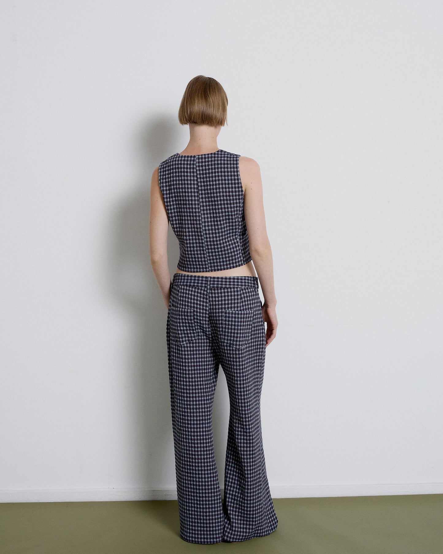 Blue Checkered Lapel Trousers