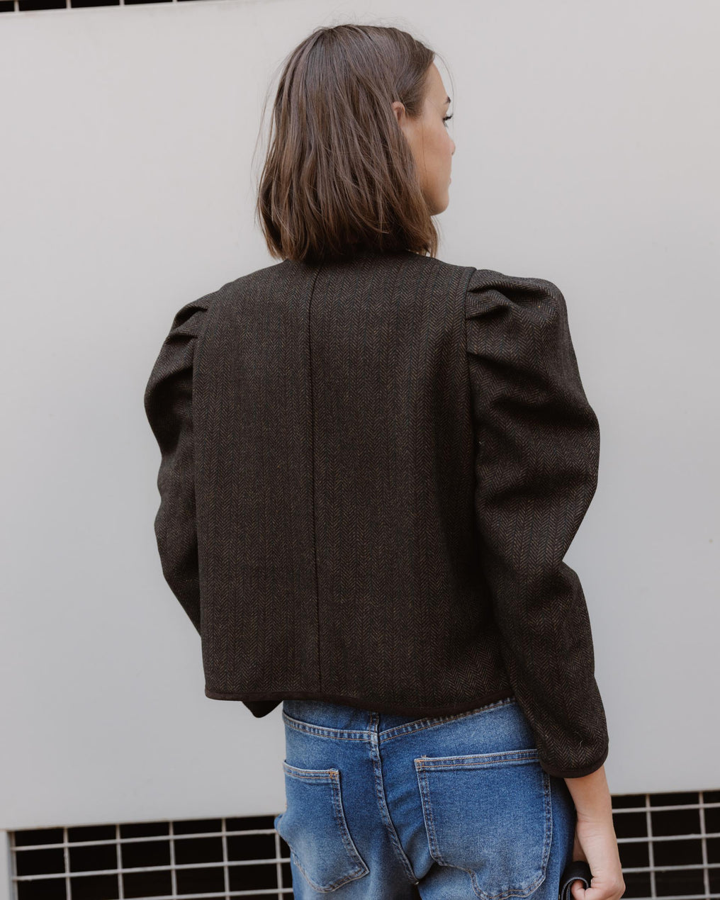 Chaqueta Manga Abullonada Espiga Marrón