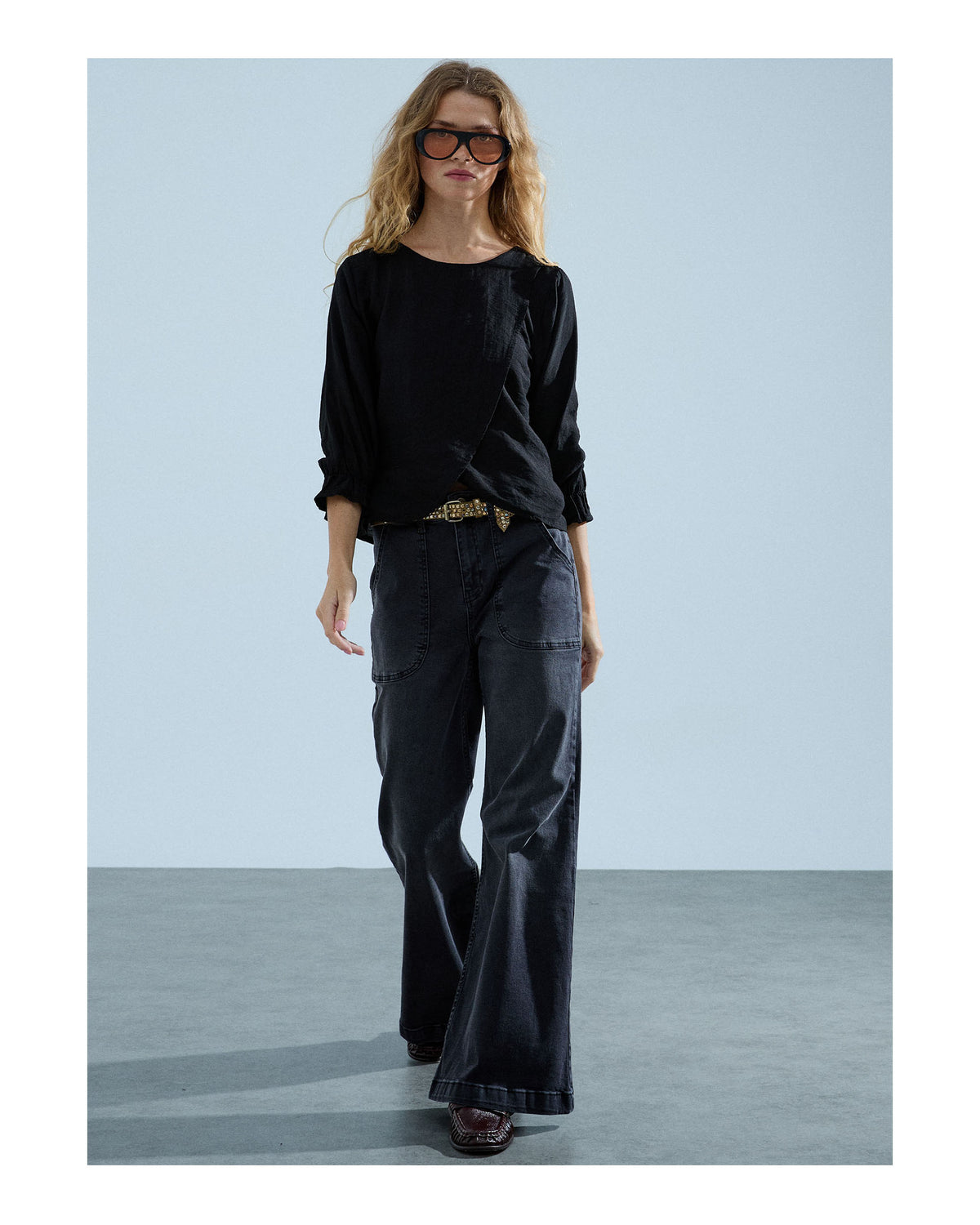 Blusa Delantero Cruzado Negro