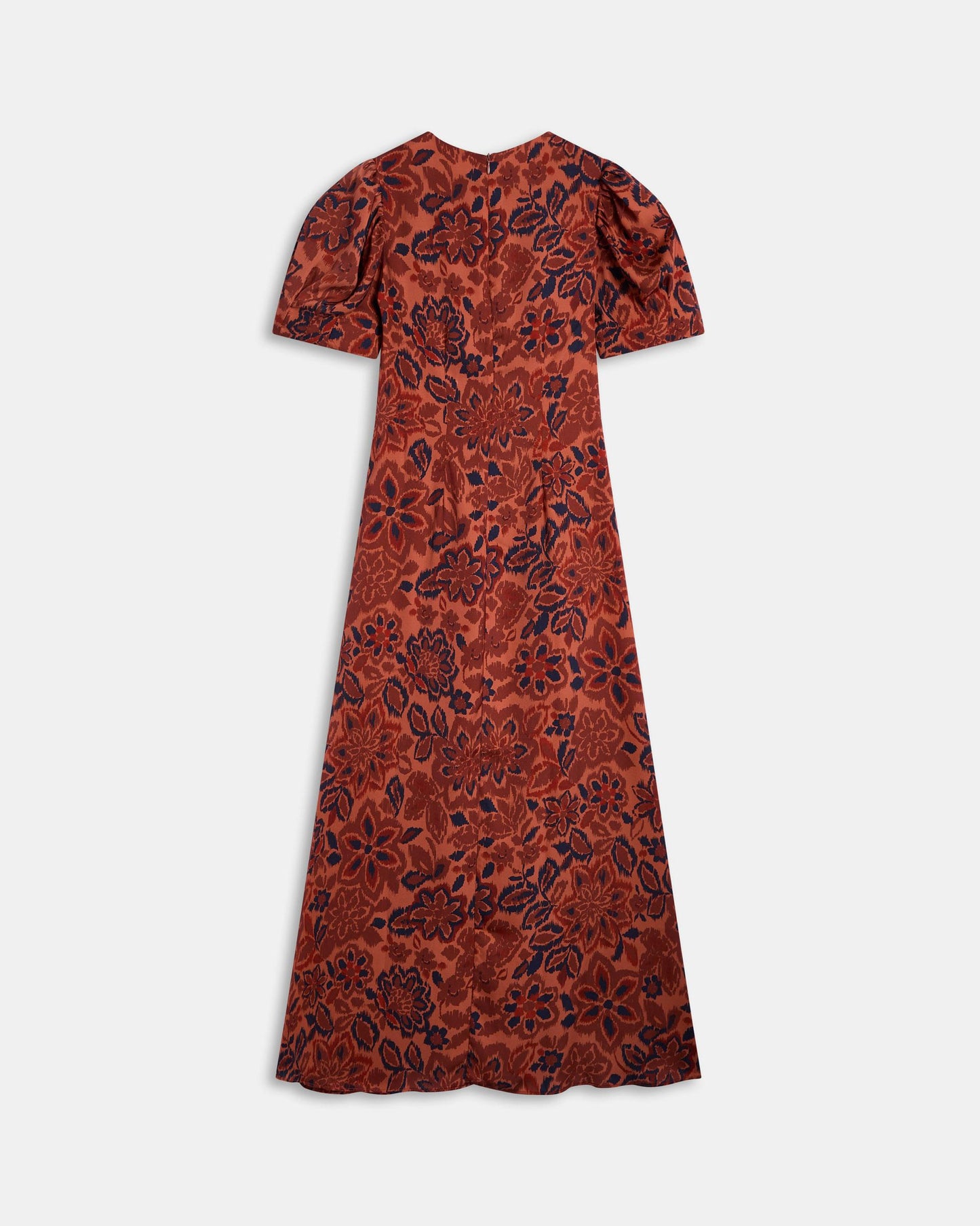 Vestido Manga Abullonada Estampado Floral Naranja