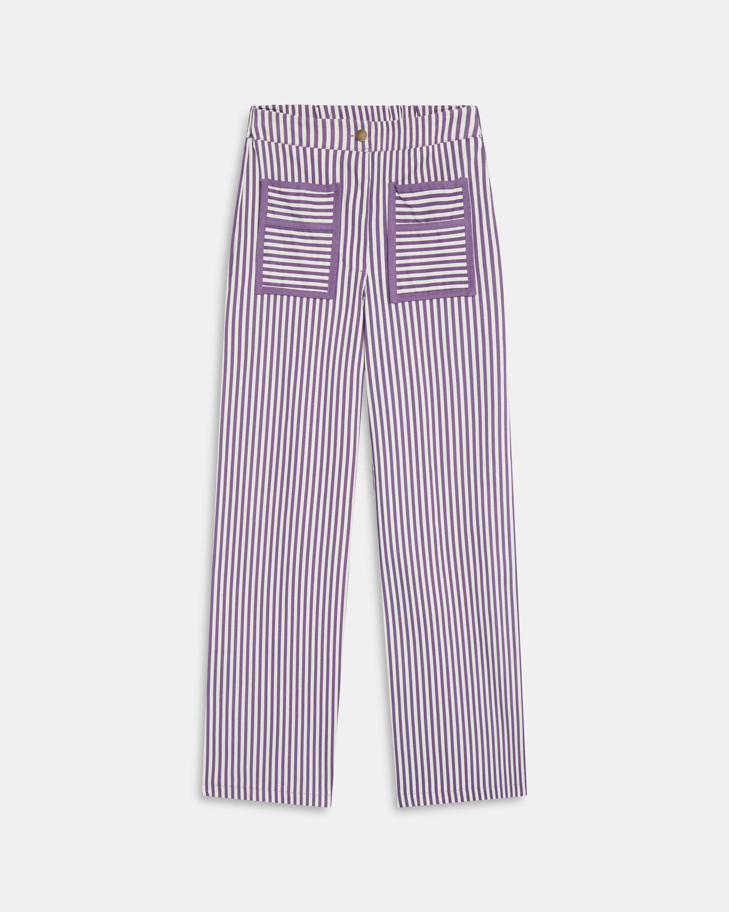 Jeans Riscas Bolsos Contraste Roxo
