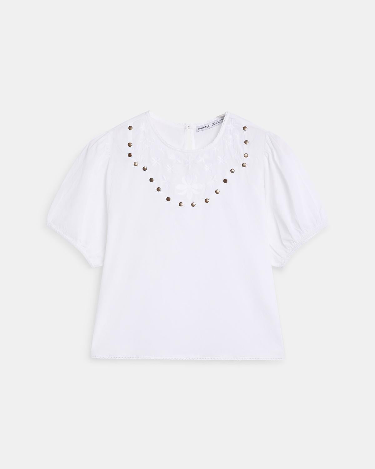 White Stud Embroidered Blouse