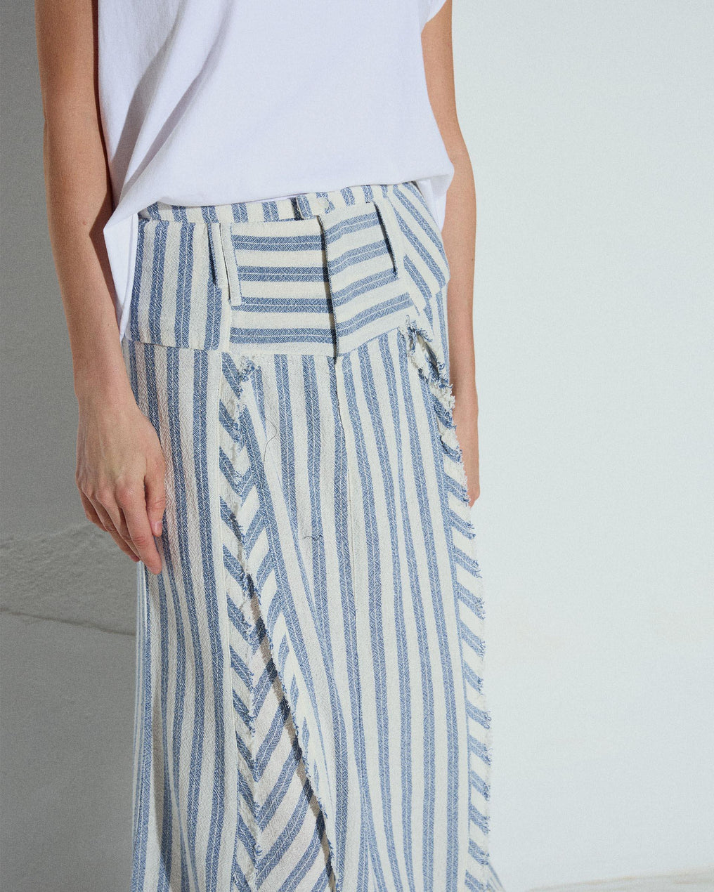 Falda Tejido Rustico Cinturilla Rayas Azul