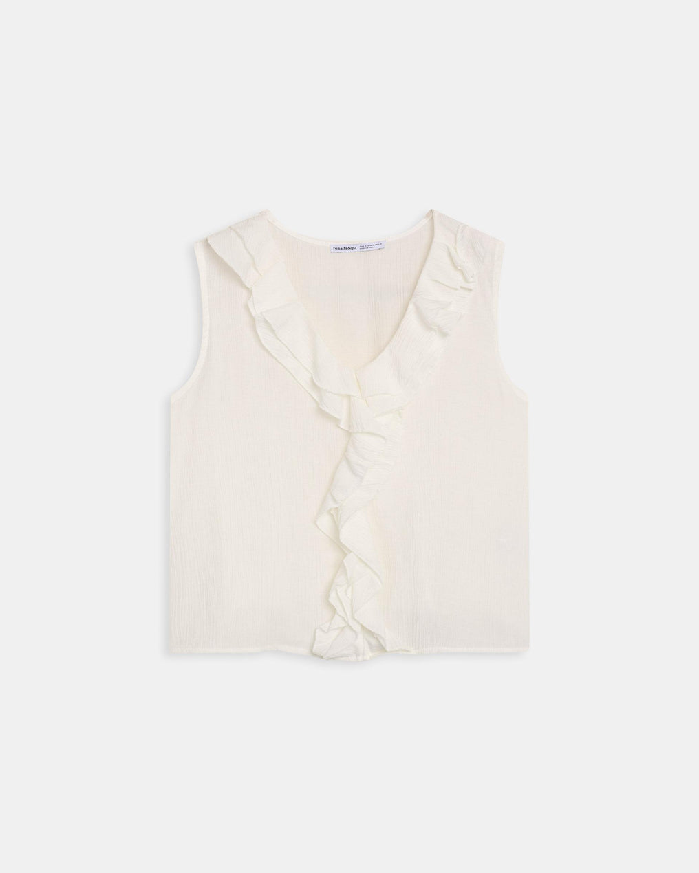White V-Neck Ruffle Sleeveless Blouse