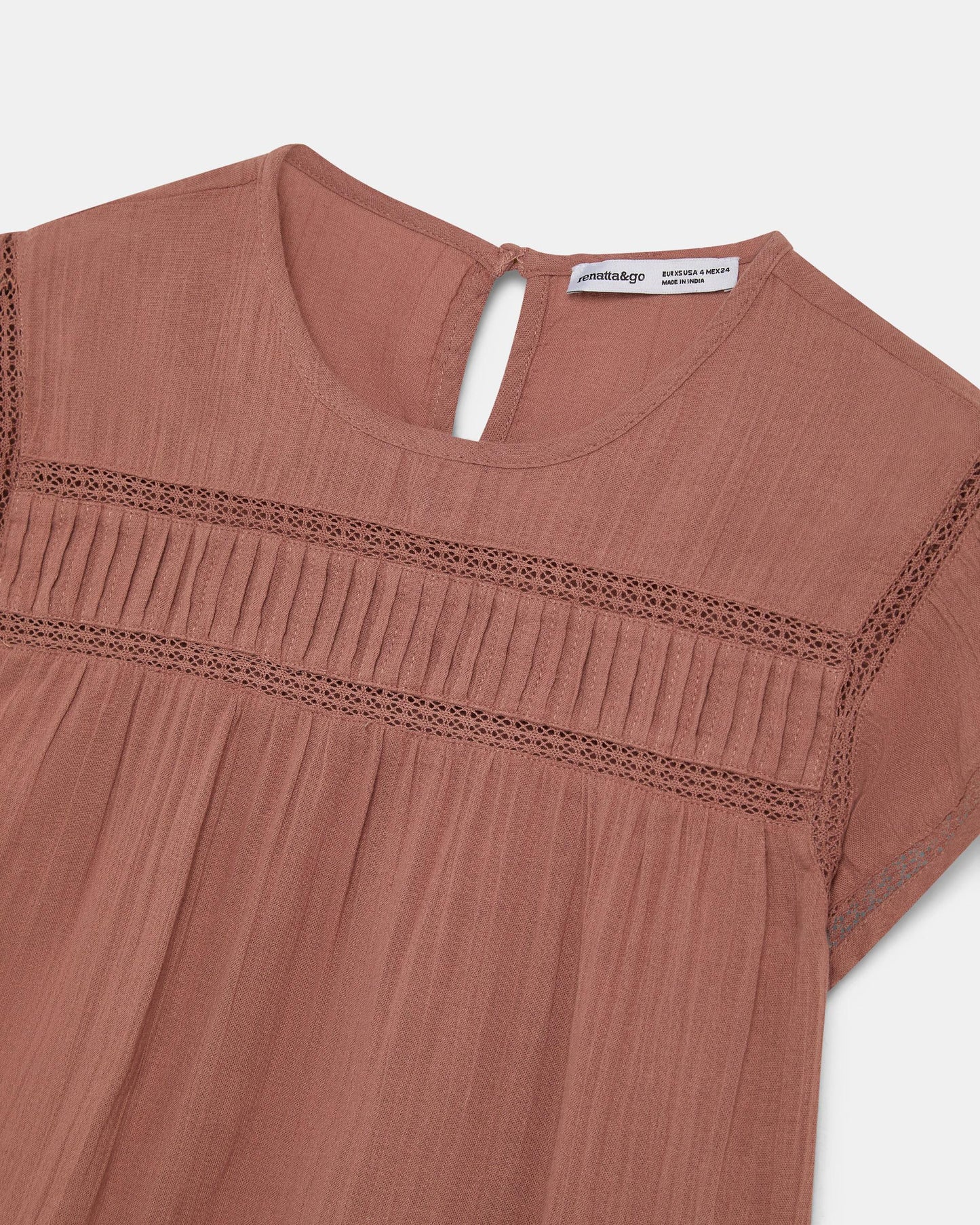 Blouse Manche Courte Dentelles Avant Rose Poudré