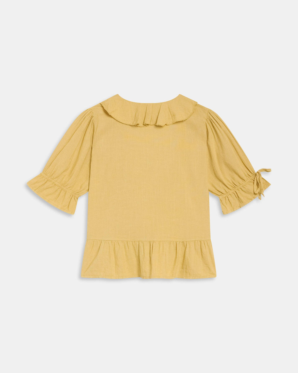 Blusa Folhos Cordões Com Linho Amarela