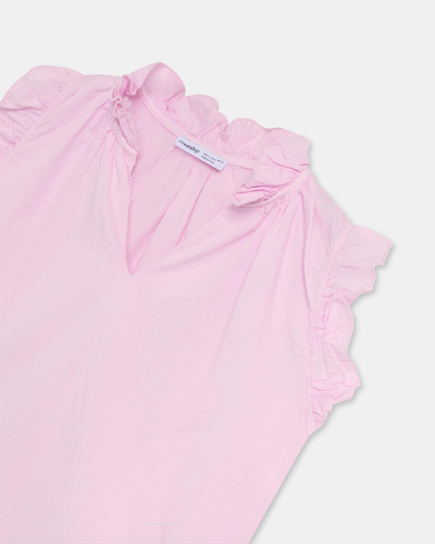 Blusa Sem Mangas Folhos Decote V Rosa-pó
