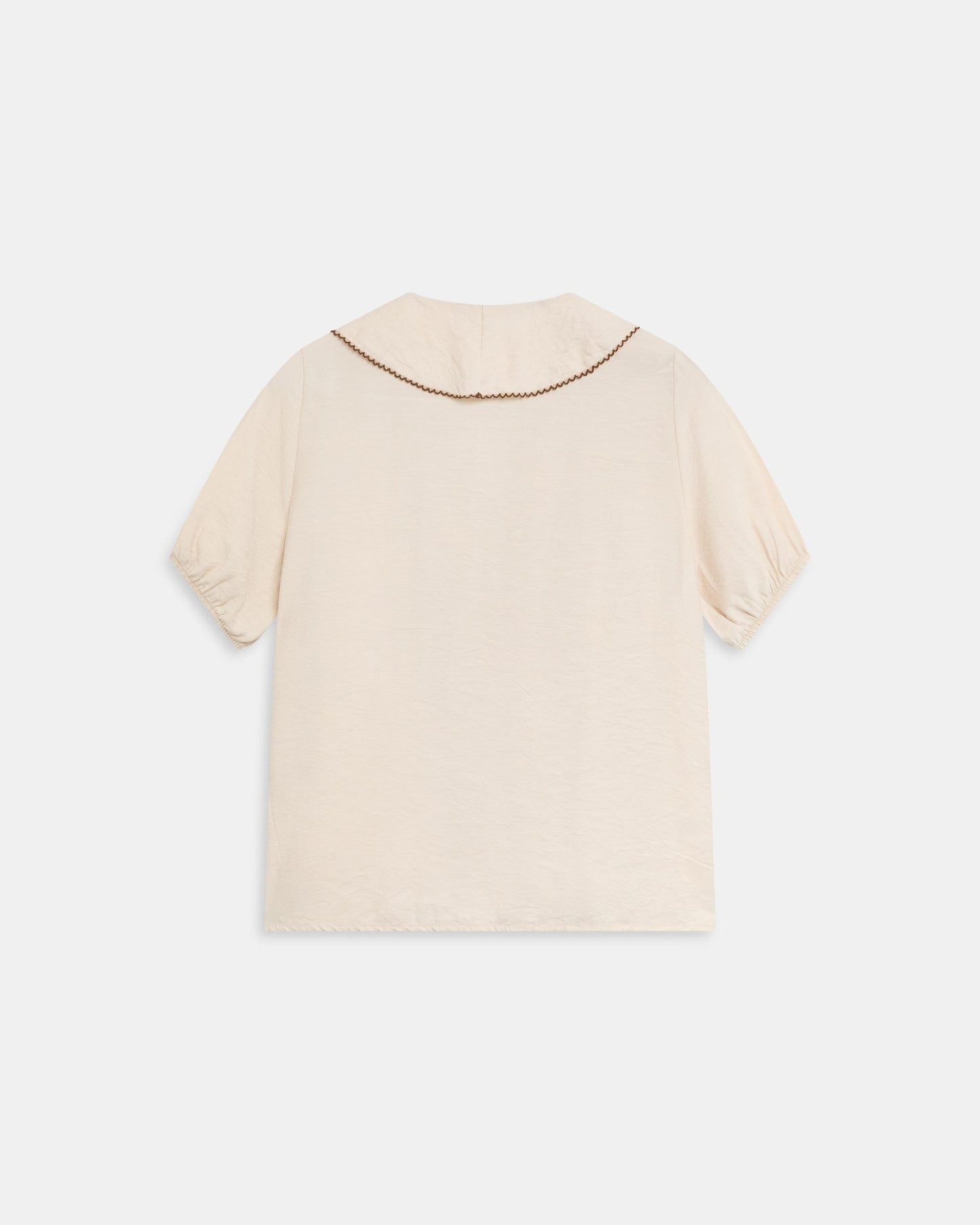 Blouse Volants Avant Passepoil Contrastant Écru