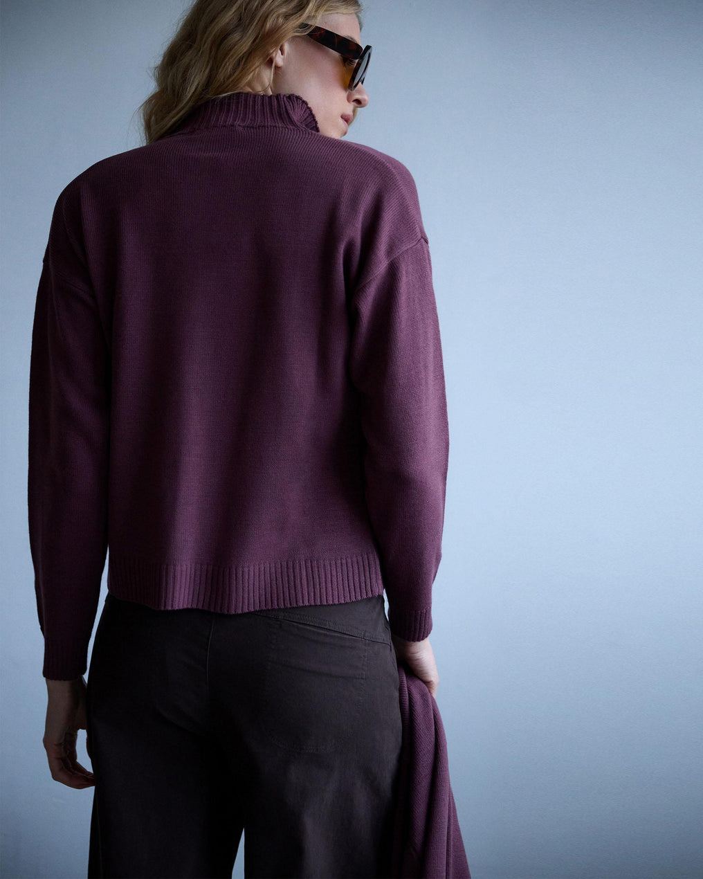 Chaqueta Punto Cuello Subido Morado