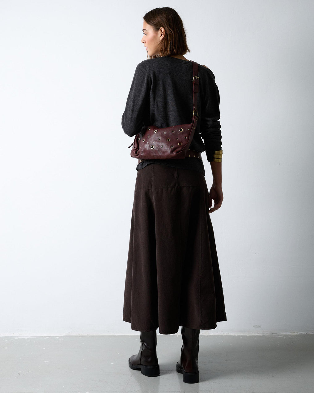 Brown Yoke Micropana Skirt