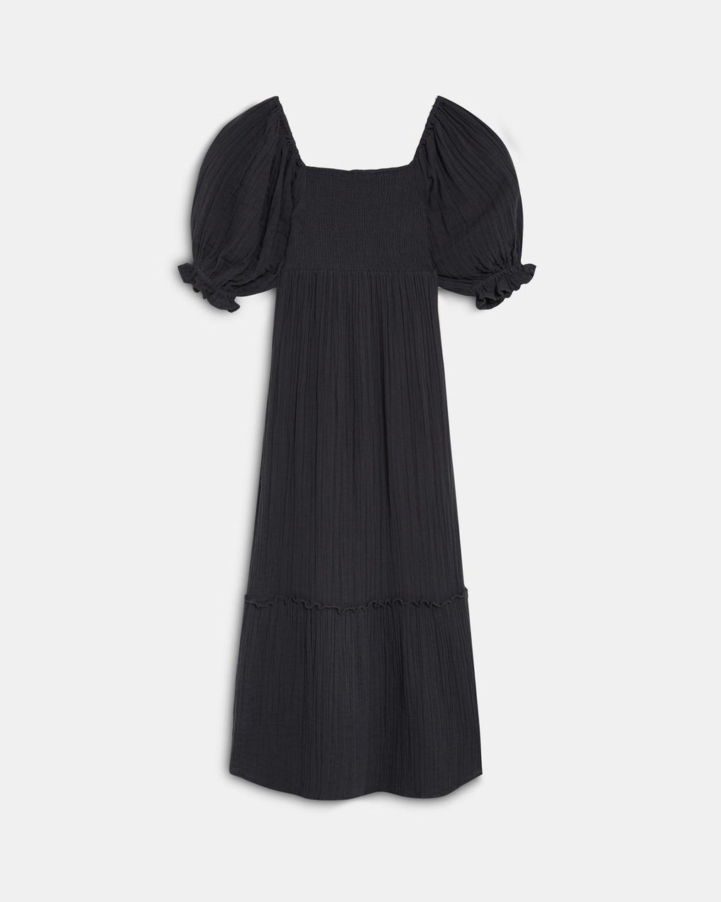 Vestido Nido De Abeja Manga Abullonada Antracita