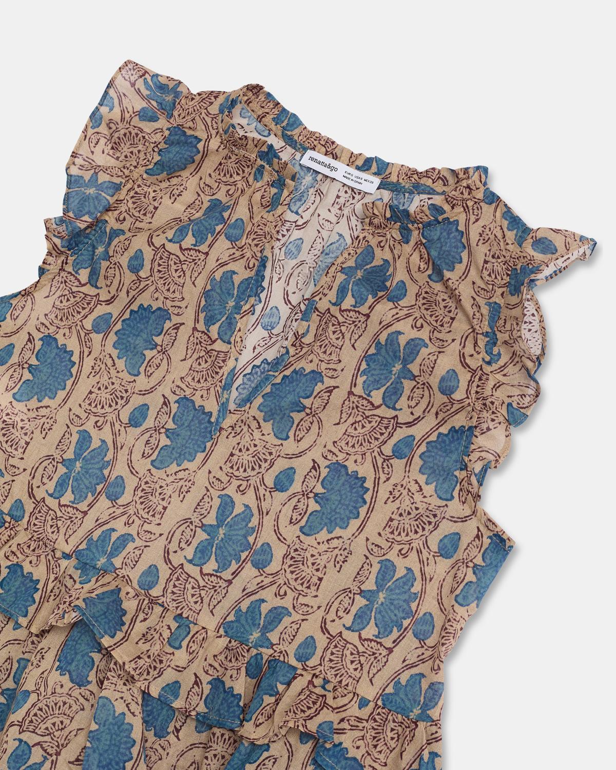 Blouse Ruffles Floral Print Beige