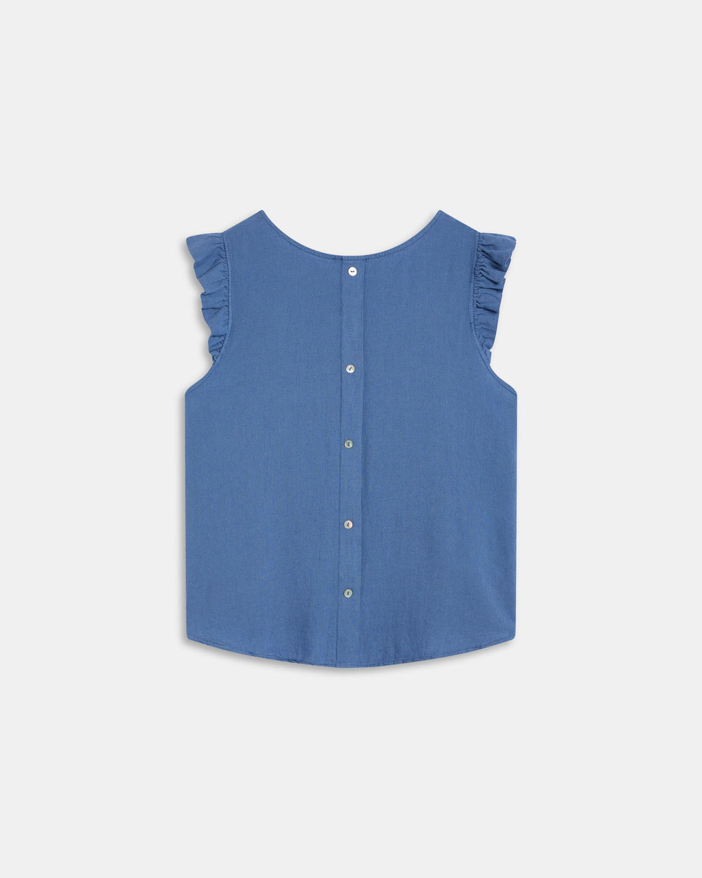 Blue Linen Back Button Top
