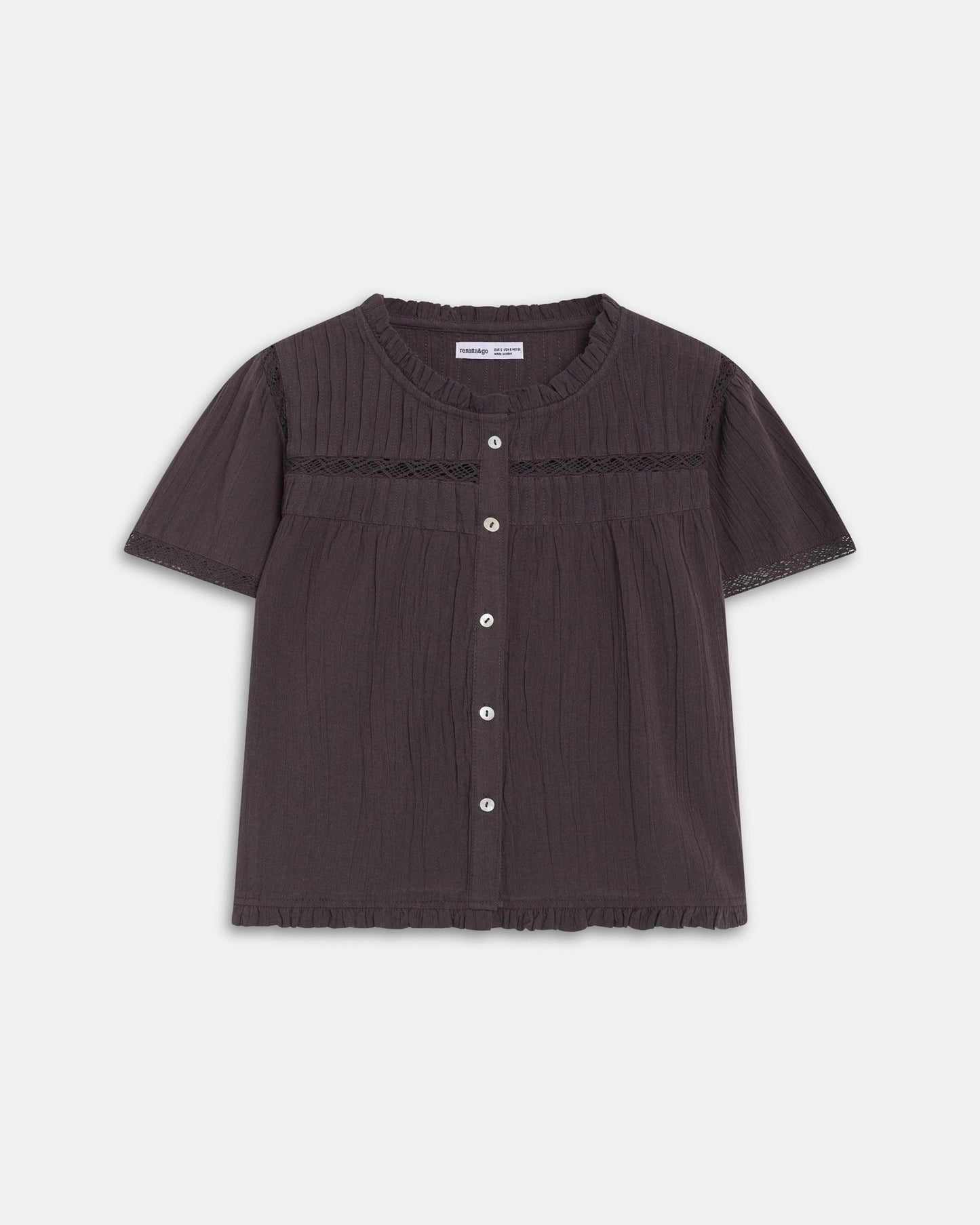 Blusa Manga Curta Rendas Antracite