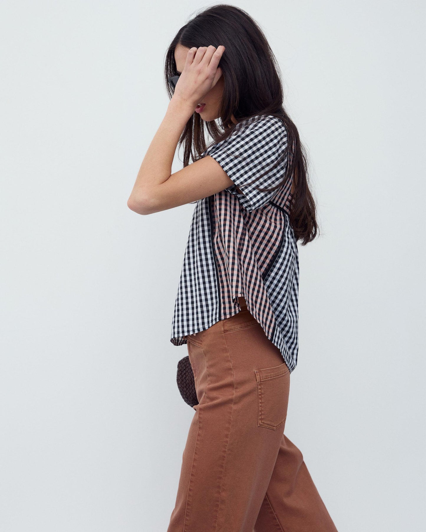 Gingham Blouse with Black Contrast