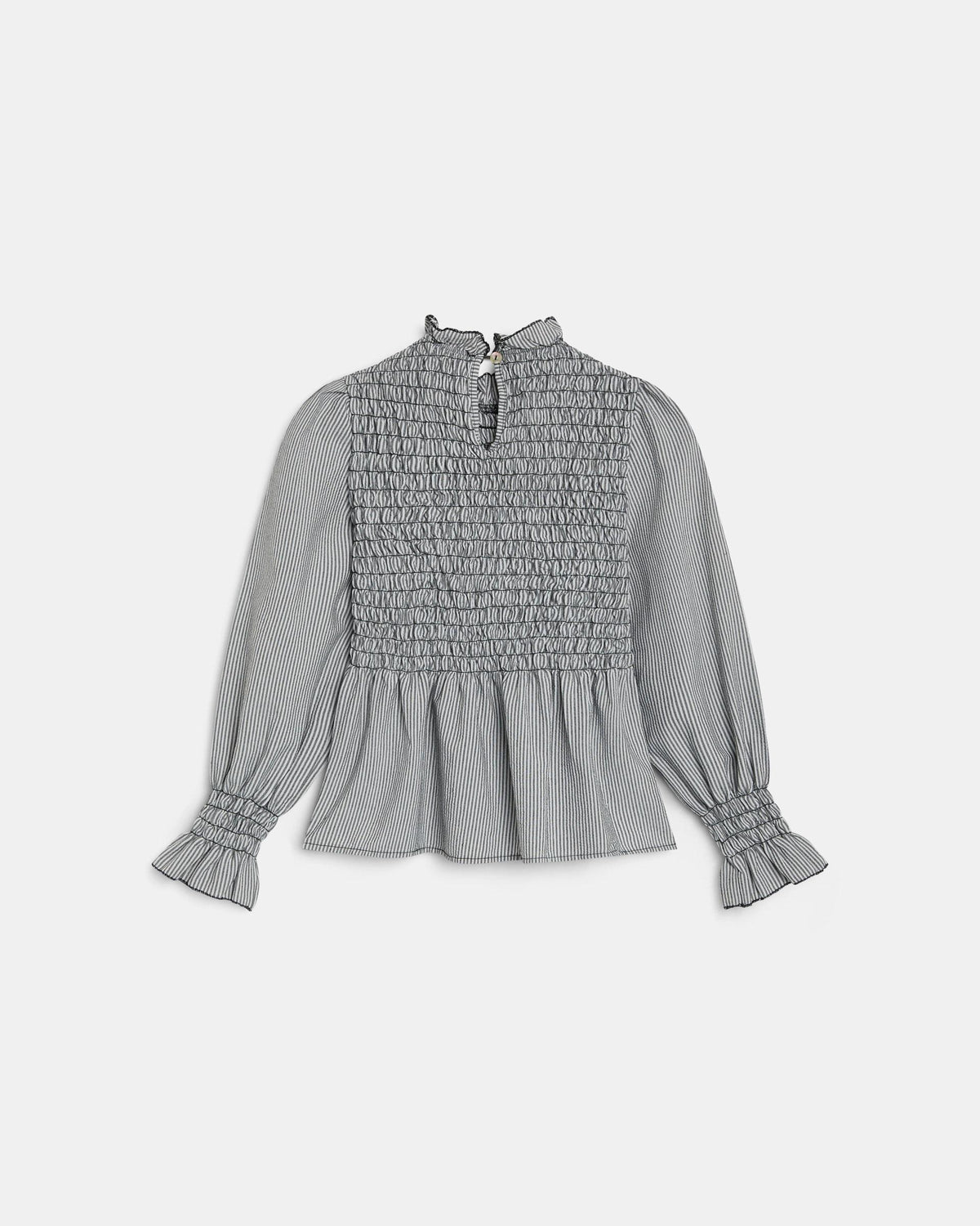 Long Sleeve Crinkle Striped Blouse Black