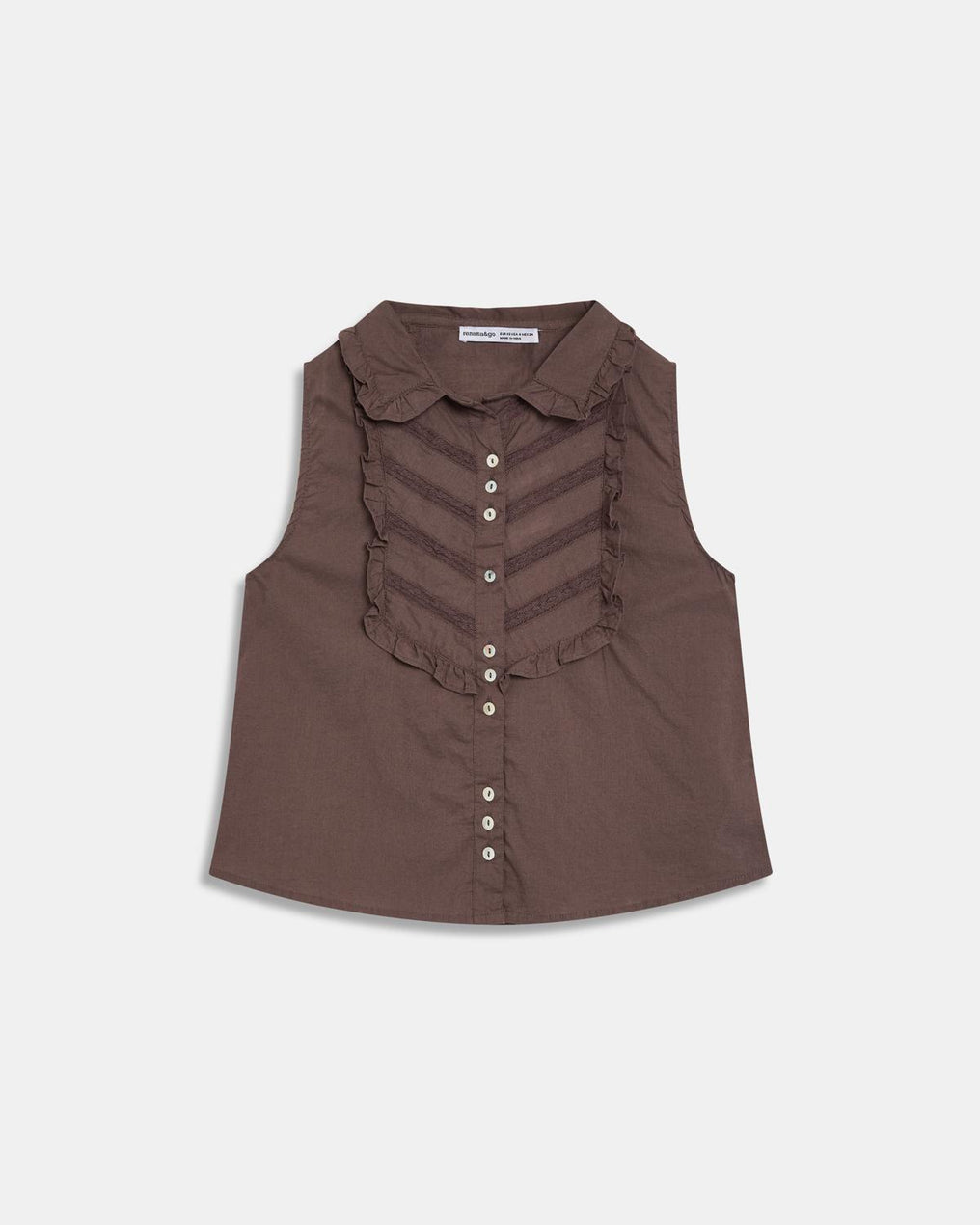 Sleeveless Blouse with Brown Bib