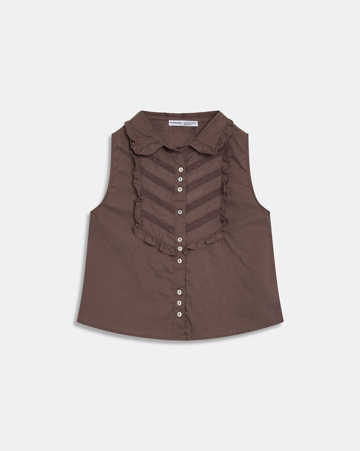 Sleeveless Blouse with Brown Bib