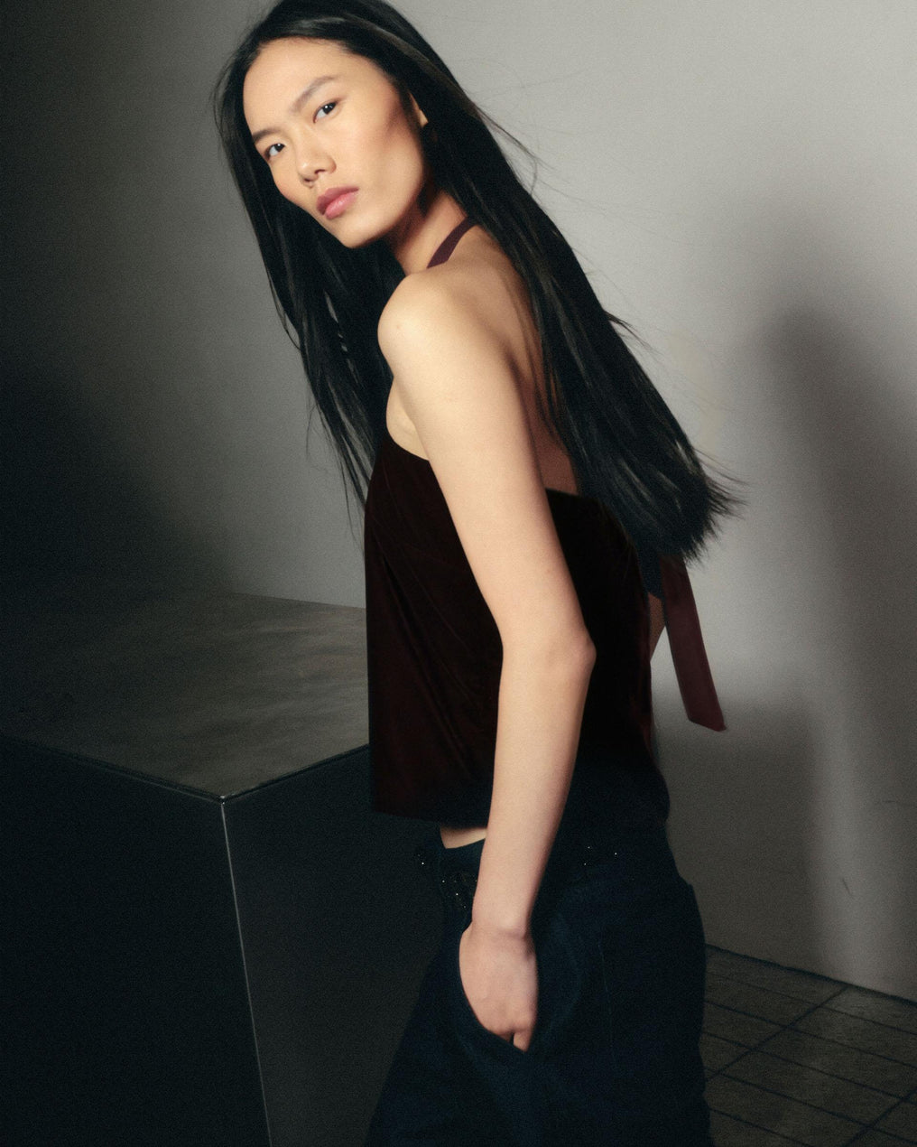 Top Terciopelo Lazada Burdeos