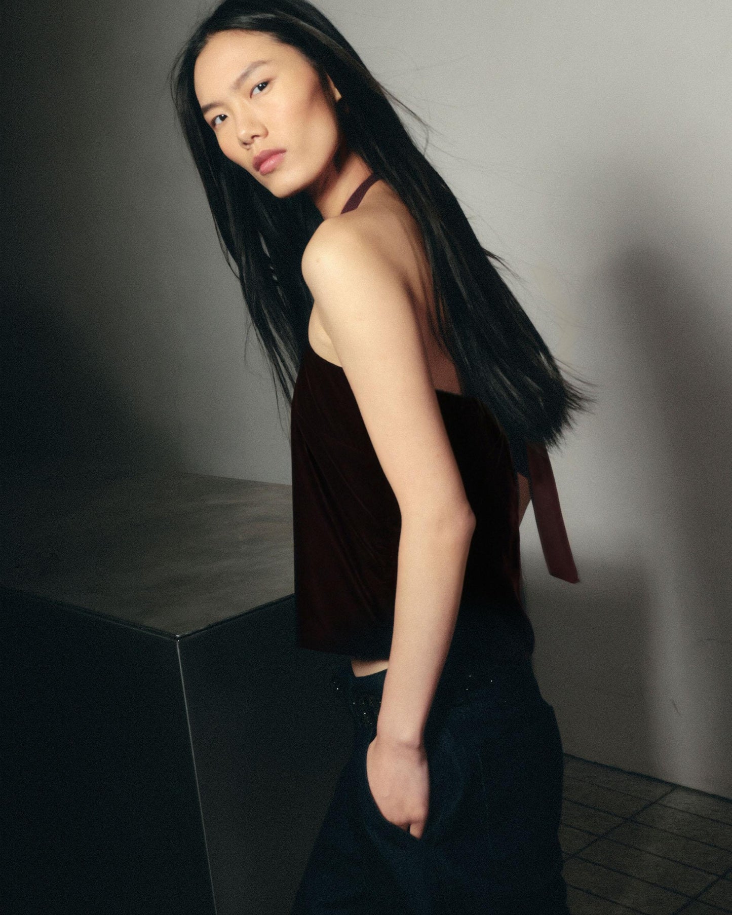 Top Terciopelo Lazada Burdeos