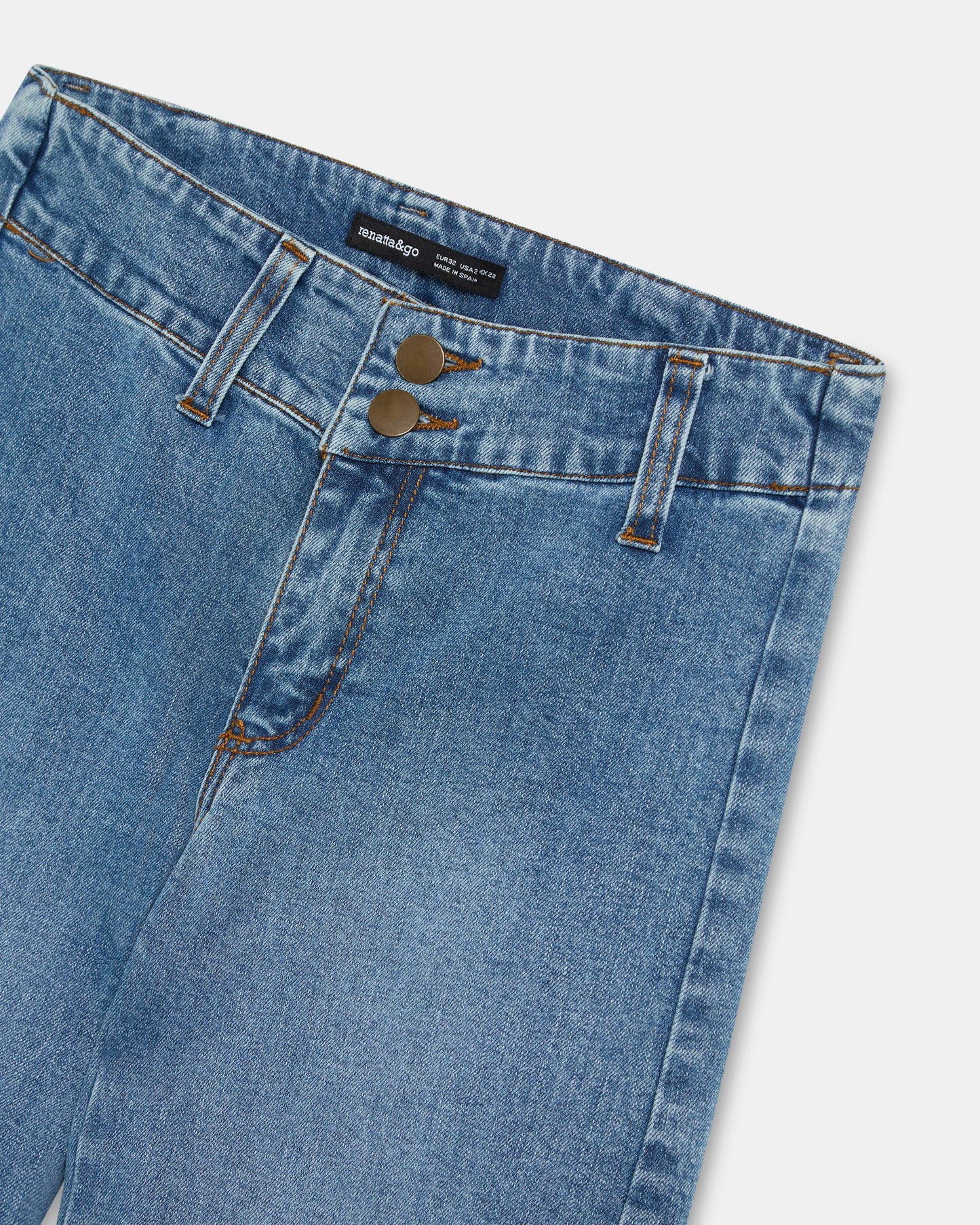 Jeans Cinturilla Doble Botón Azul