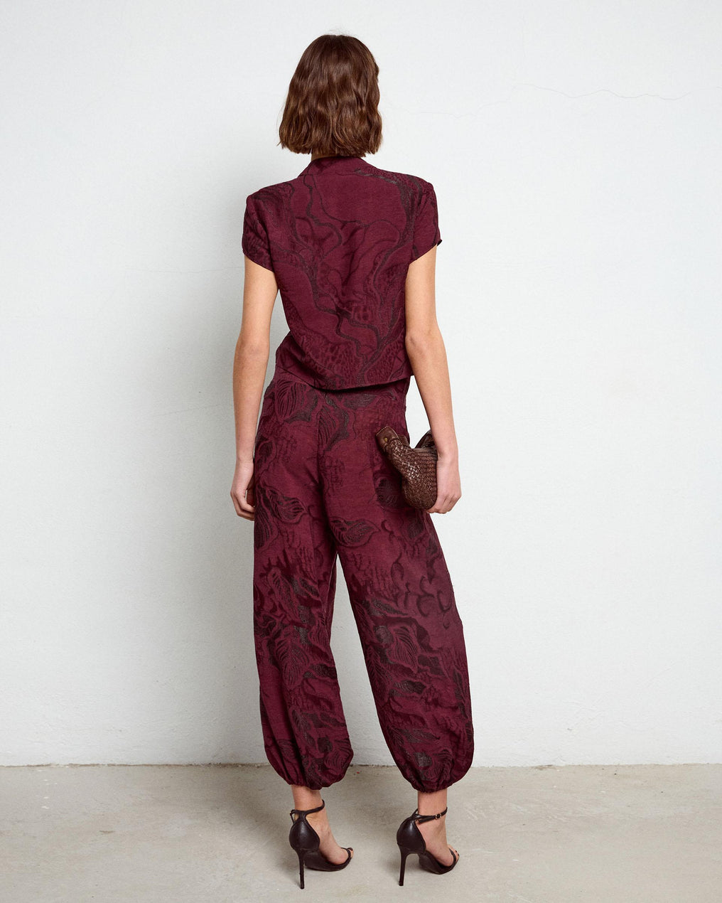 Top Japo de Manga Curta Estampado Granate