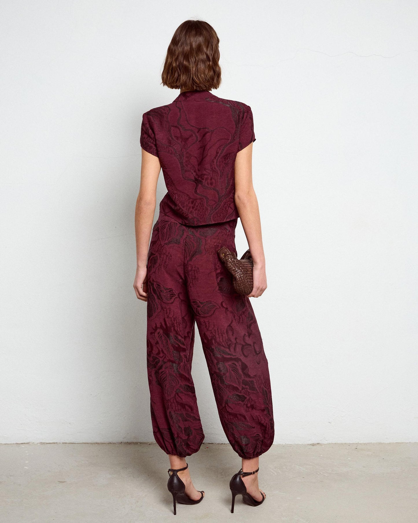 Top Japo de Manga Curta Estampado Granate