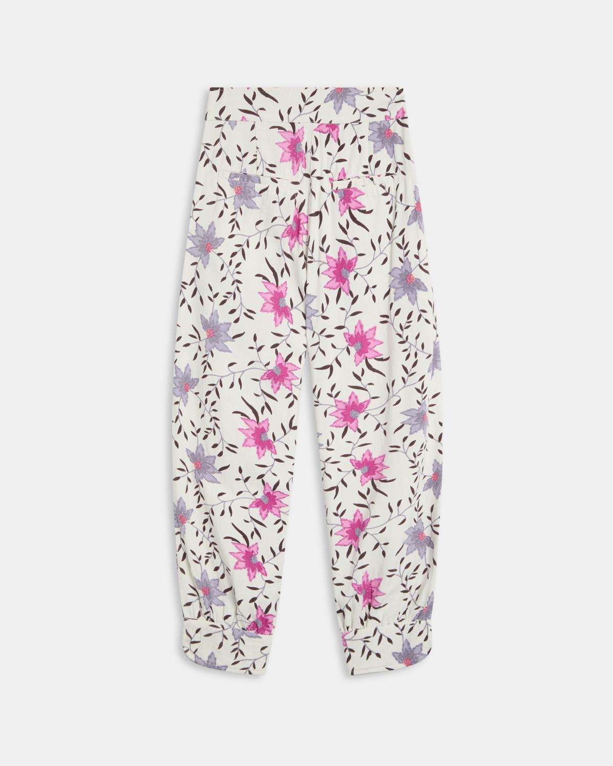 White Floral Print Harem Pants